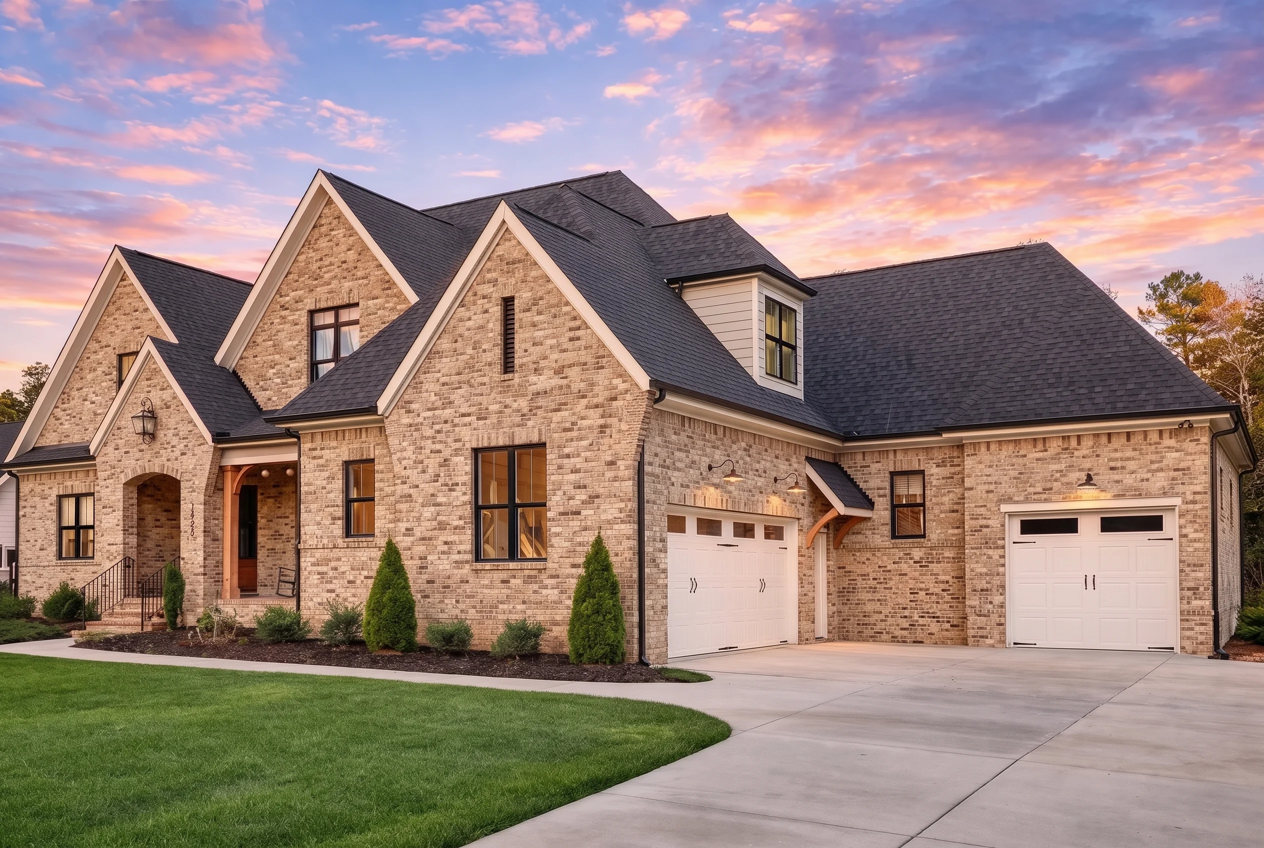 Plan  20-1856 – Russell Retreat |  New American – 4-Bed, 4.5-Bath, 3,149 SF - Natural Brick, AI-generated exterior concept