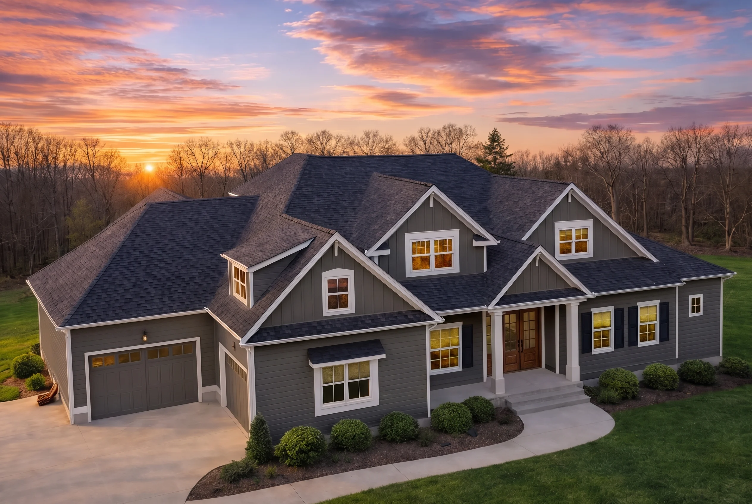 Plan  20-1049 – The Hall Manor | New  American – 5-Bed, 4-Bath, 3,704 SF - Warm Charcoal, AI-generated exterior concept