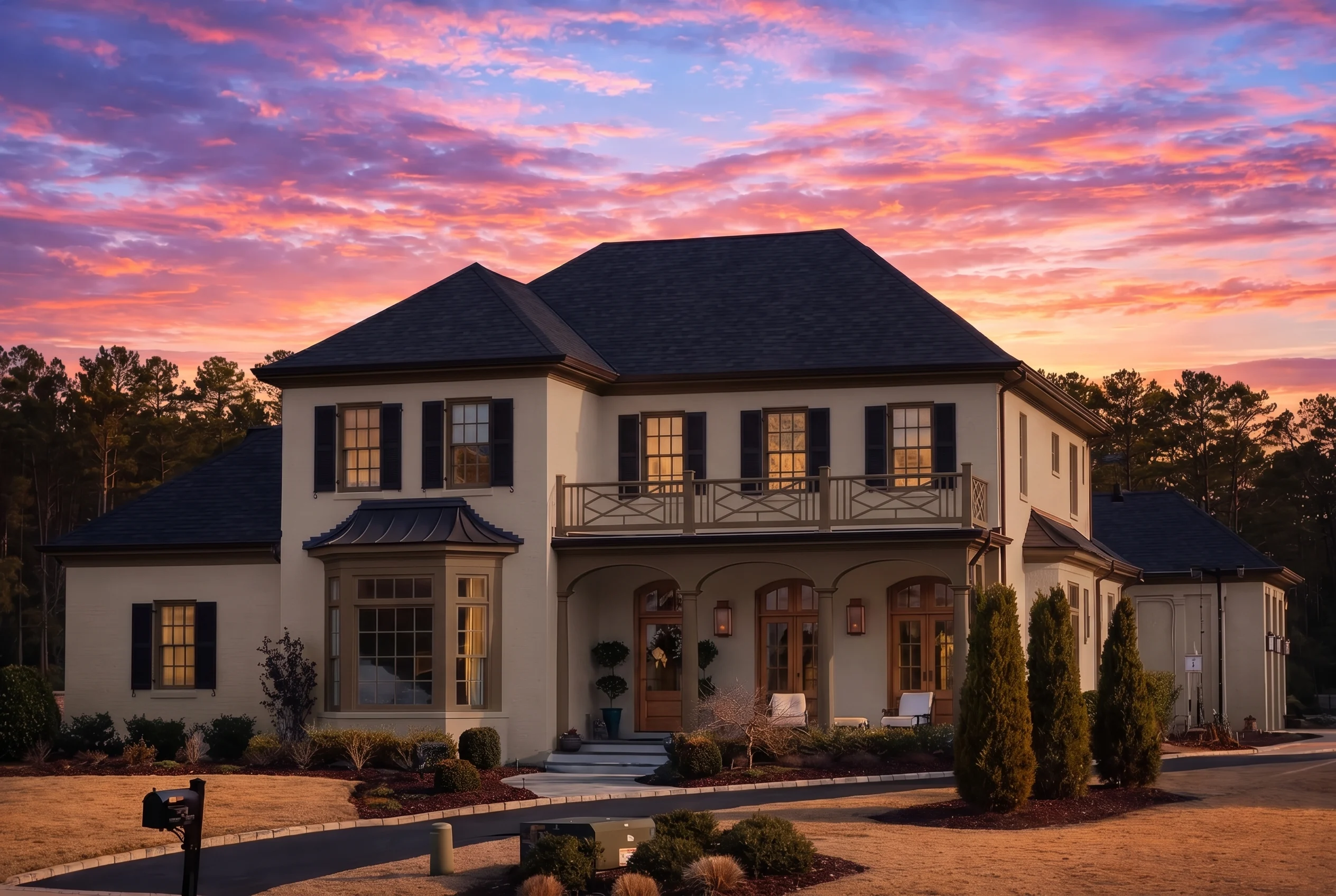 Plan  15-1678 – Jones Crossing |  Georgian – 4-Bed, 3.5-Bath, 3,892 SF - Mushroom Taupe, AI-generated exterior concept