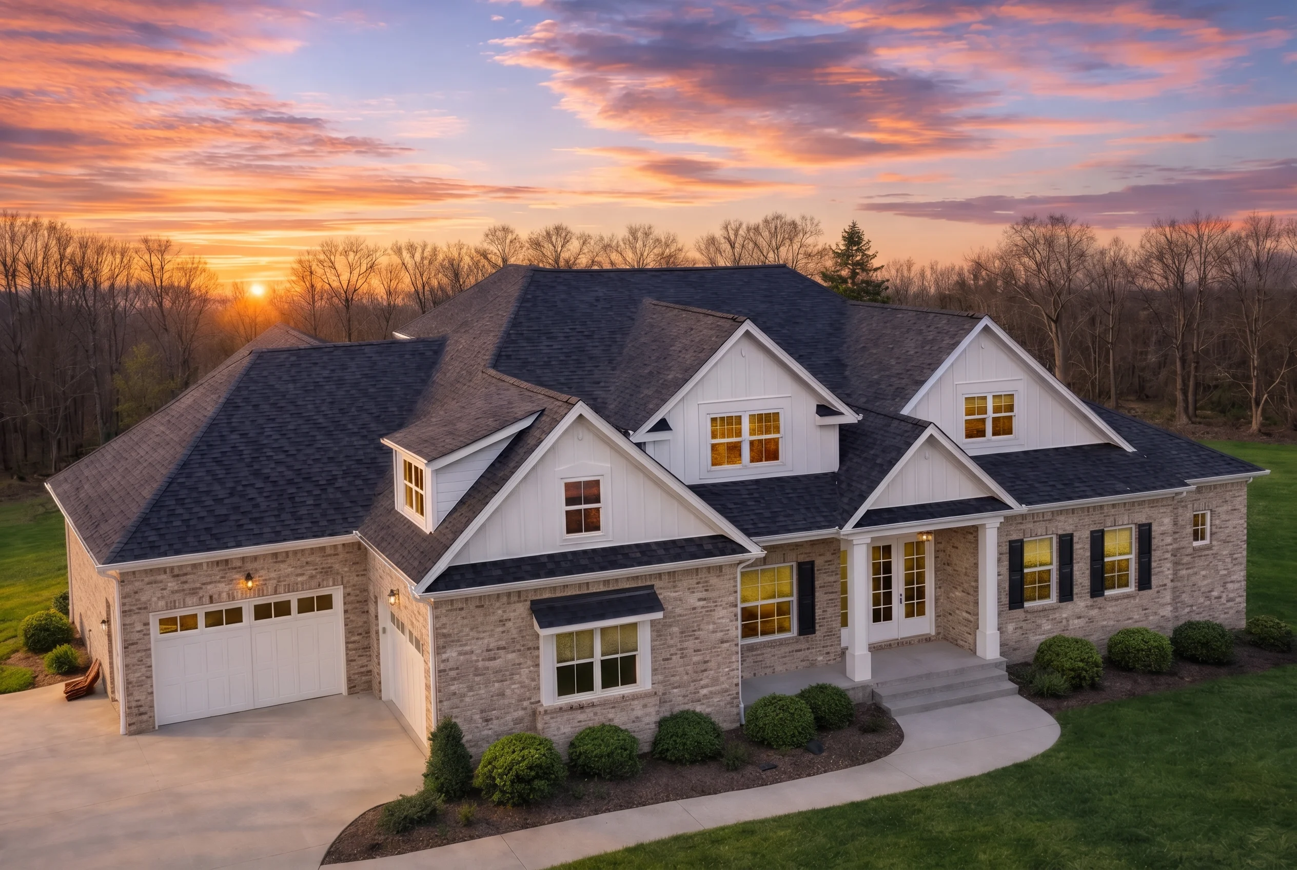 Plan  20-1049 – The Hall Manor | New  American – 5-Bed, 4-Bath, 3,704 SF - Natural Brick, AI-generated exterior concept