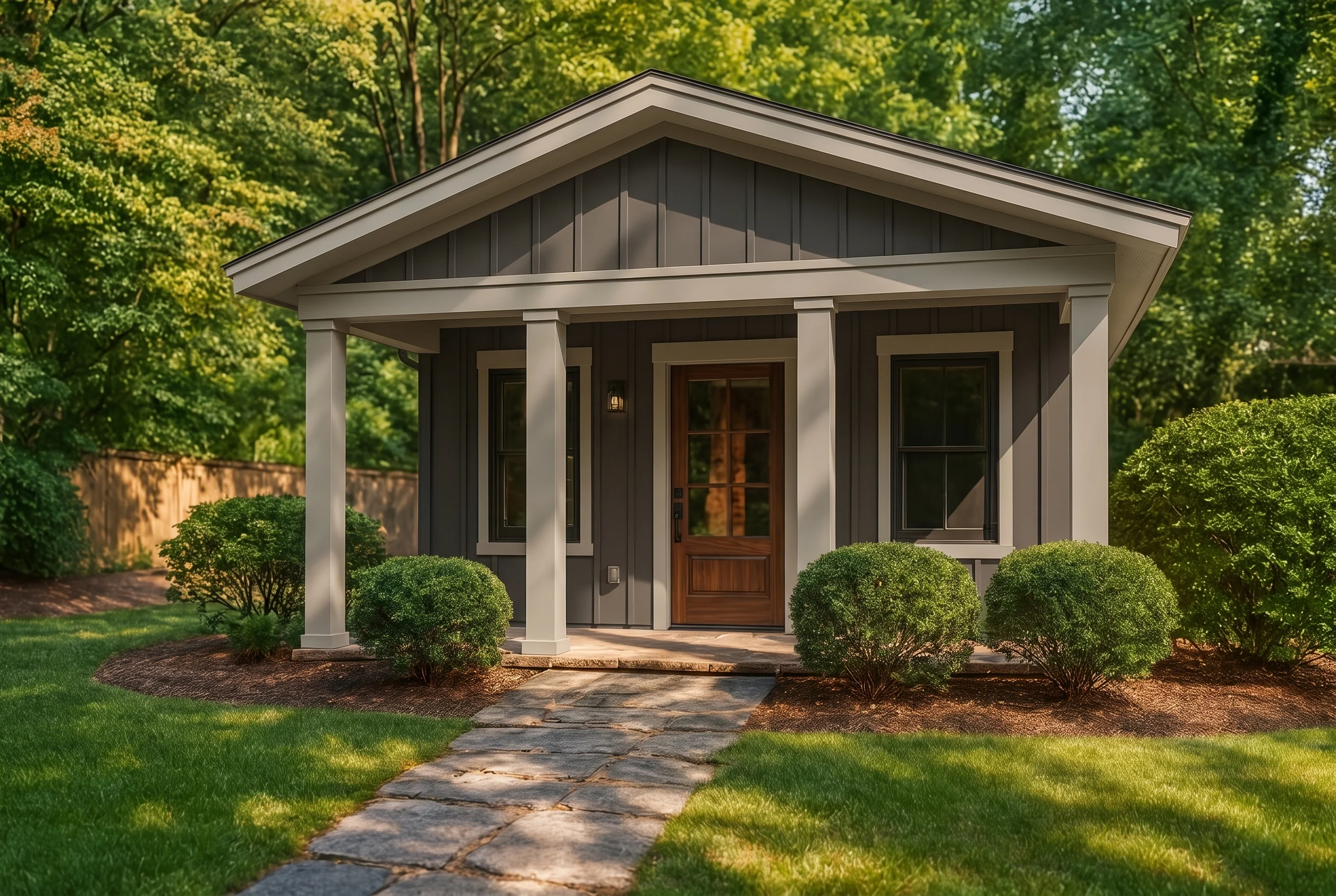 Plan  11-1891 – Walnut Hill Residence  | Craftsman – 1-Bed, 1-Bath, 396 SF - Warm Charcoal, AI-generated exterior concept