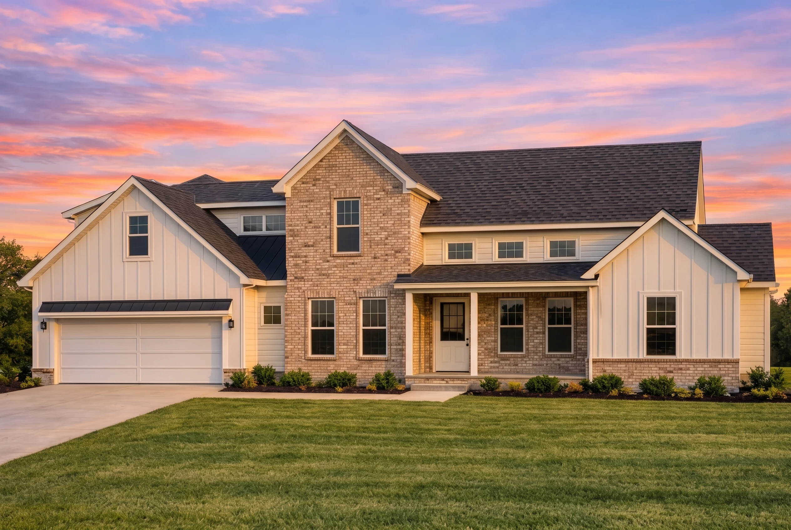 Plan  19-2322 – Moore Meadow |  Modern Farmhouse – 4-Bed, 3-Bath, 2,557 SF - Natural Brick, AI-generated exterior concept
