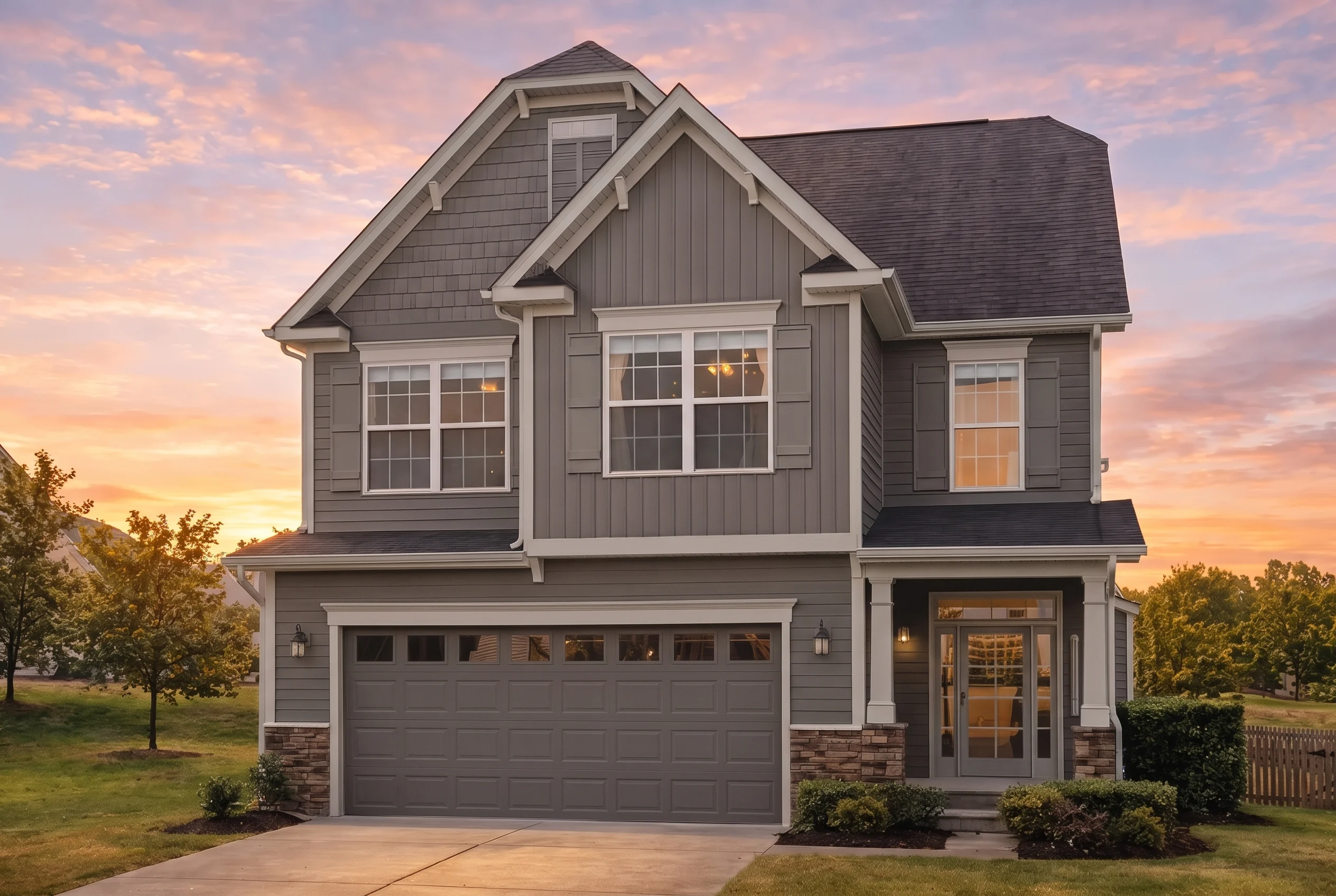Plan  10-1703 – Hampstead Glen |  Traditional Colonial – 4-Bed, 3-Bath, 1,852 SF - Warm Charcoal, AI-generated exterior concept