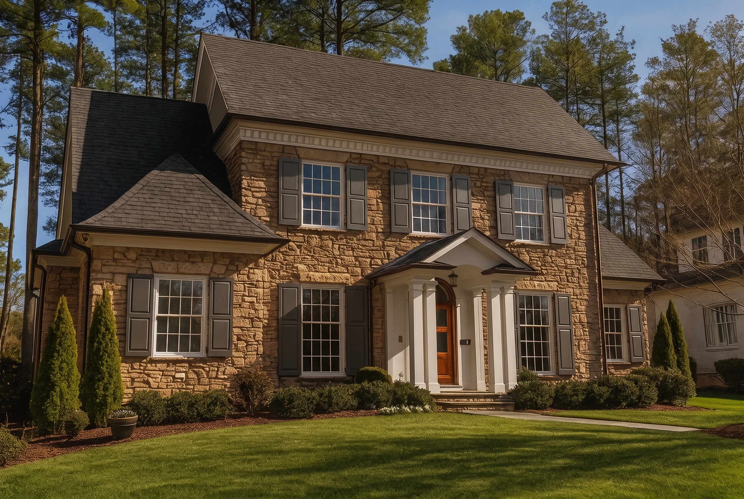 Plan  17-1568 – Baker Walk |  Georgian Colonial – 4-Bed, 4-Bath, 4,015 SF - Warm Charcoal, AI-generated exterior concept