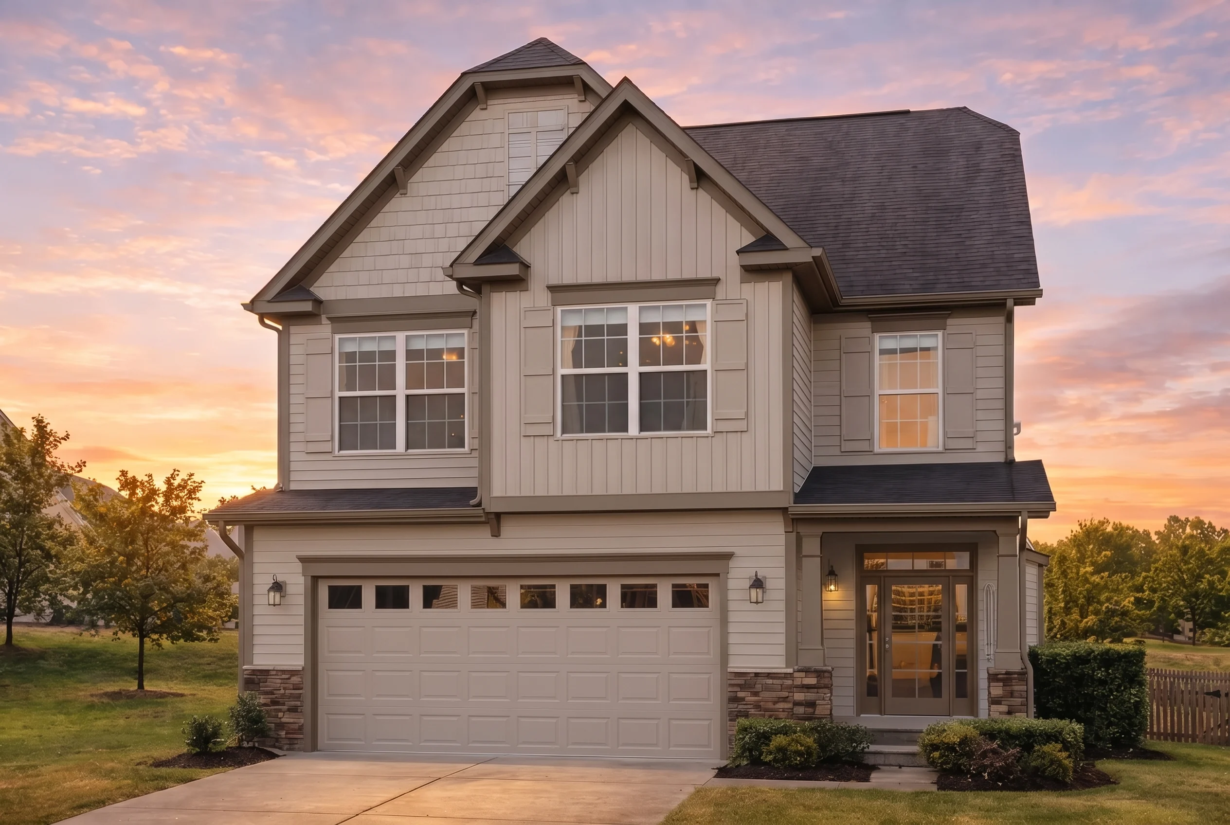 Plan  10-1703 – Hampstead Glen |  Traditional Colonial – 4-Bed, 3-Bath, 1,852 SF - Mushroom Taupe, AI-generated exterior concept