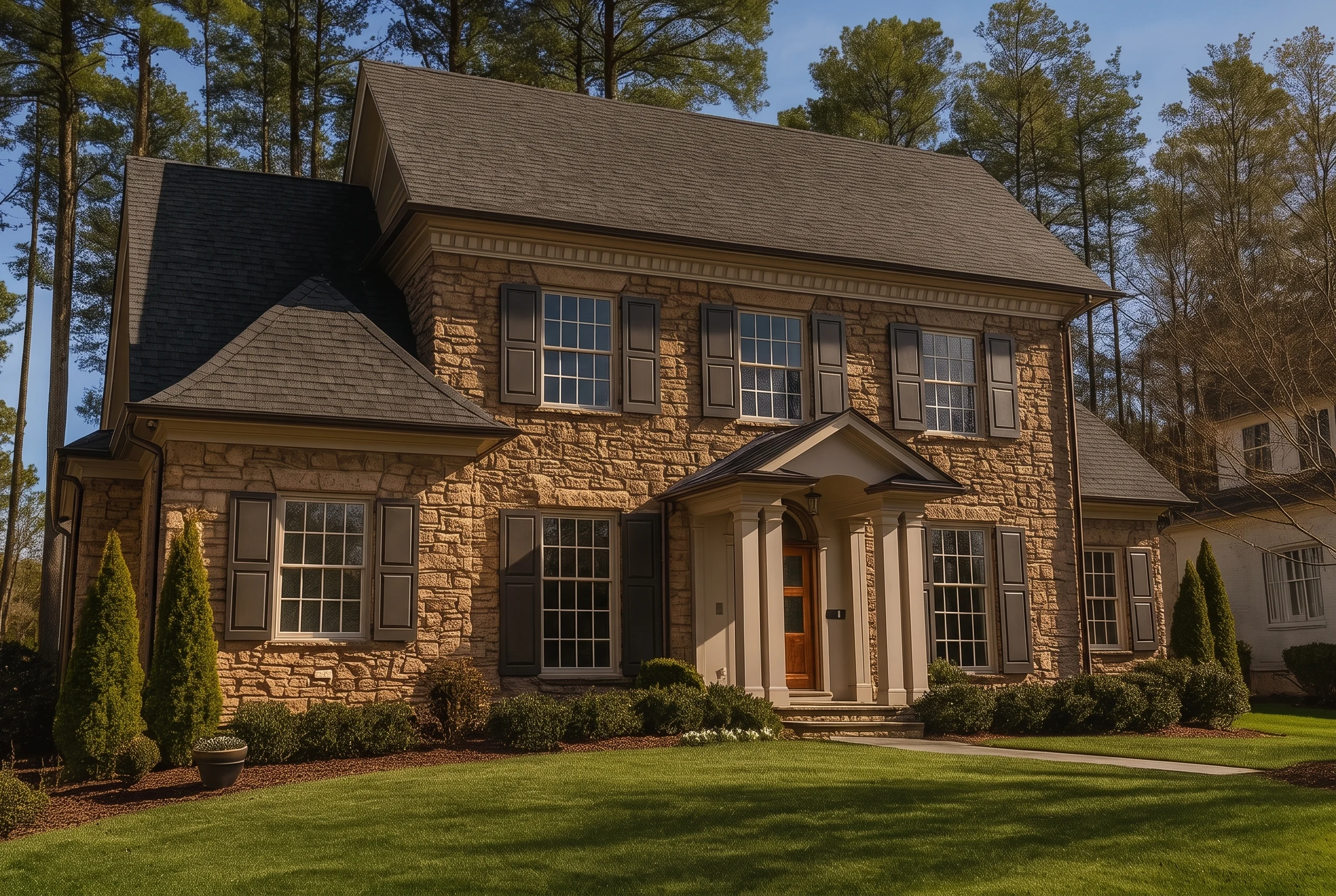 Plan  17-1568 – Baker Walk |  Georgian Colonial – 4-Bed, 4-Bath, 4,015 SF - Mushroom Taupe, AI-generated exterior concept