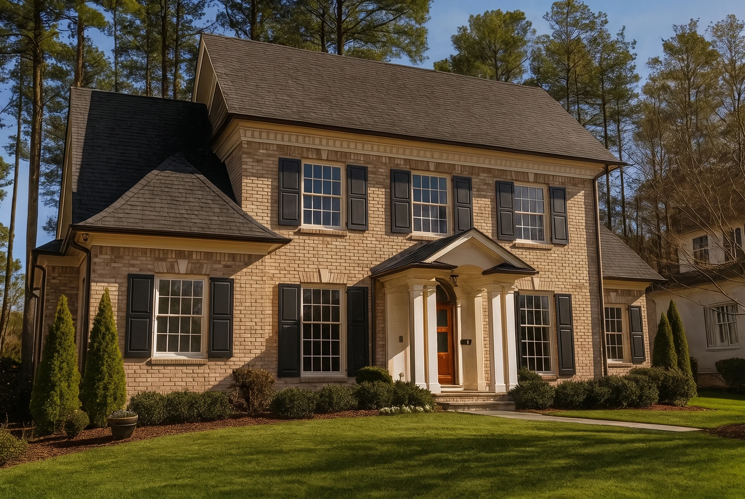 Plan  17-1568 – Baker Walk |  Georgian Colonial – 4-Bed, 4-Bath, 4,015 SF - Natural Brick, AI-generated exterior concept