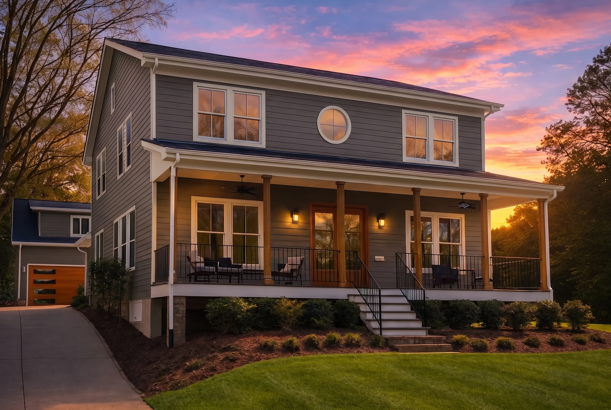 Plan  17-1069 – The Davis Lodge |  Traditional Colonial – 5-Bed, 5-Bath, 4,351 SF - Warm Charcoal, AI-generated exterior concept