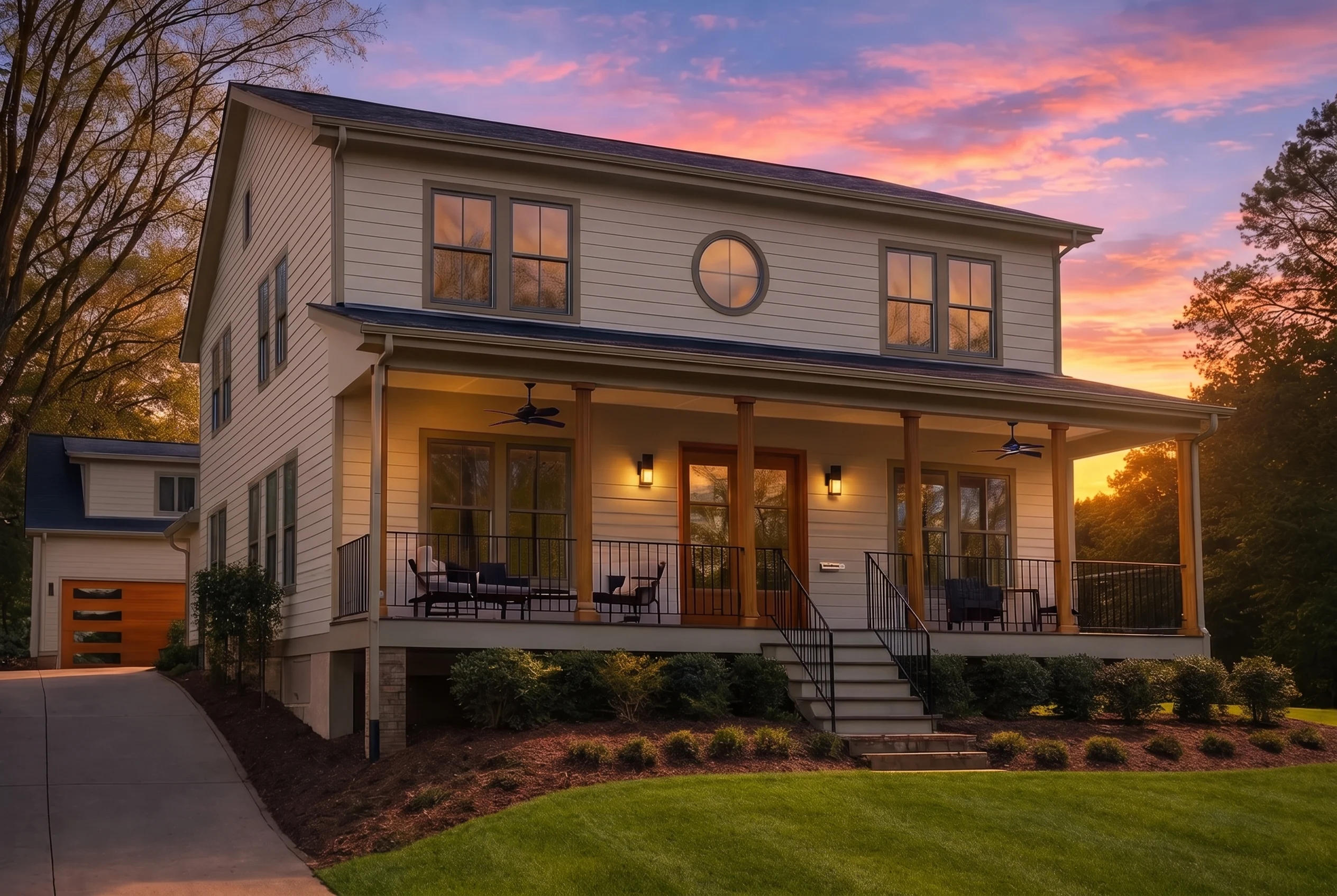 Plan  17-1069 – The Davis Lodge |  Traditional Colonial – 5-Bed, 5-Bath, 4,351 SF - Mushroom Taupe, AI-generated exterior concept