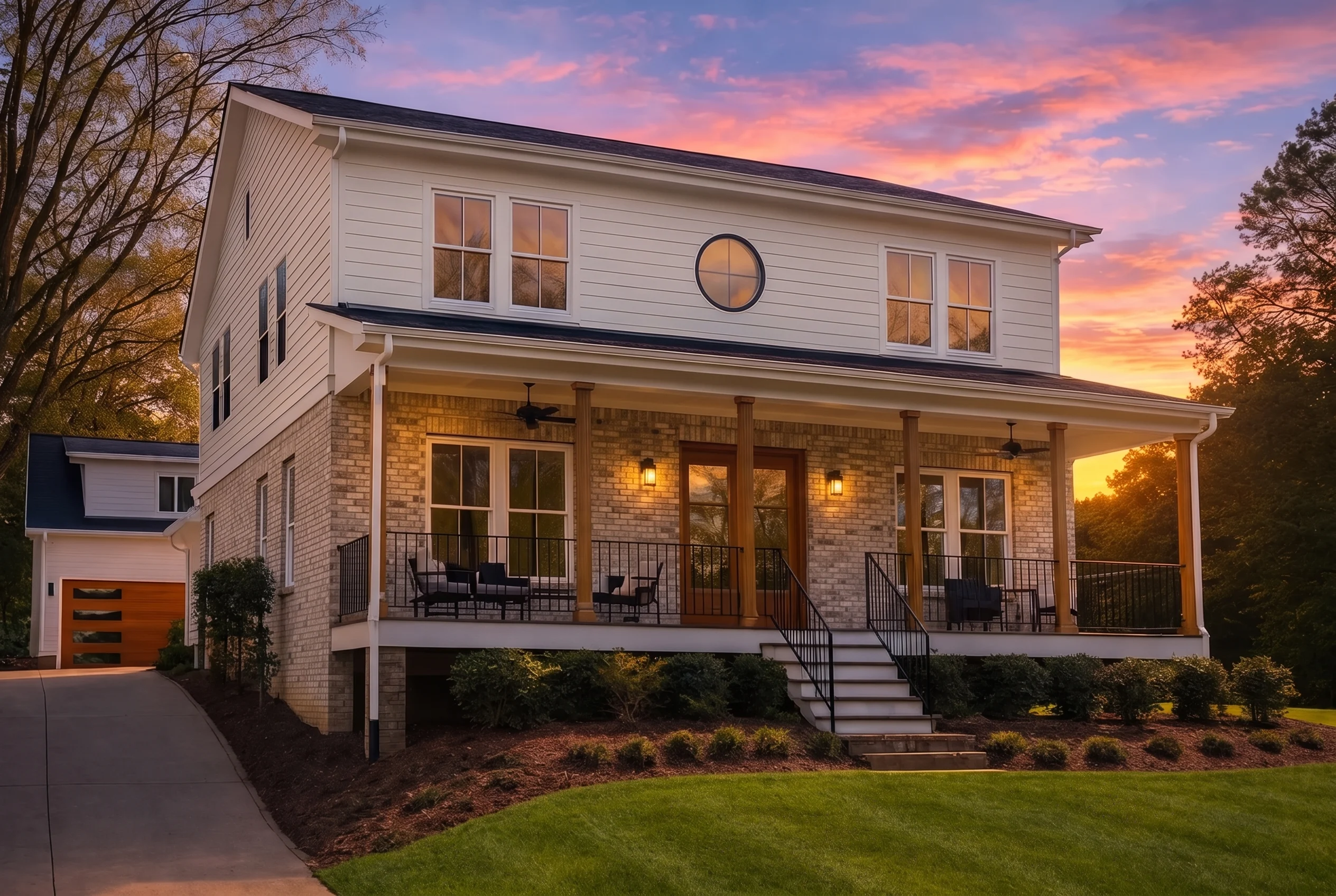 Plan  17-1069 – The Davis Lodge |  Traditional Colonial – 5-Bed, 5-Bath, 4,351 SF - Natural Brick, AI-generated exterior concept