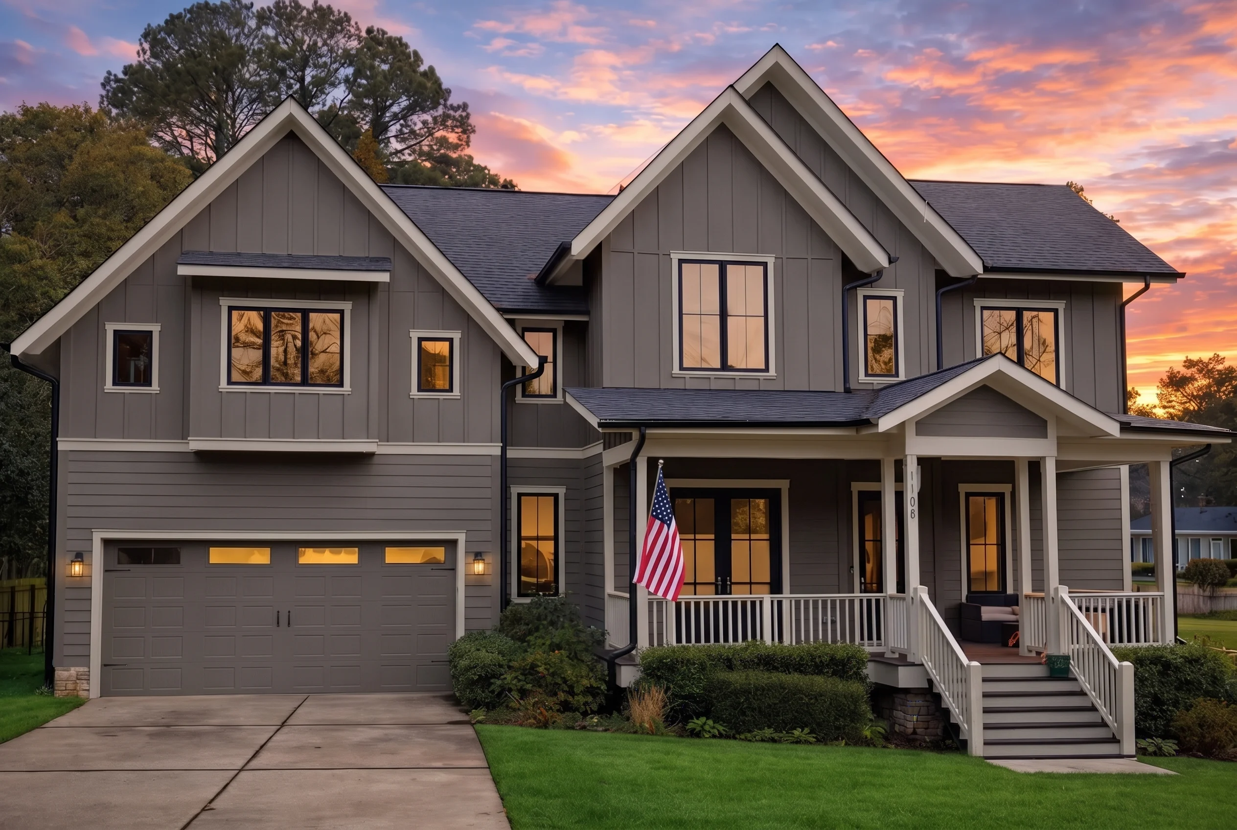 Plan  15-1603FL – Chestnut Valley Homestead | Modern Farmhouse – 4-Bed, 3.5-Bath, 3,154 SF - Warm Charcoal, AI-generated exterior concept