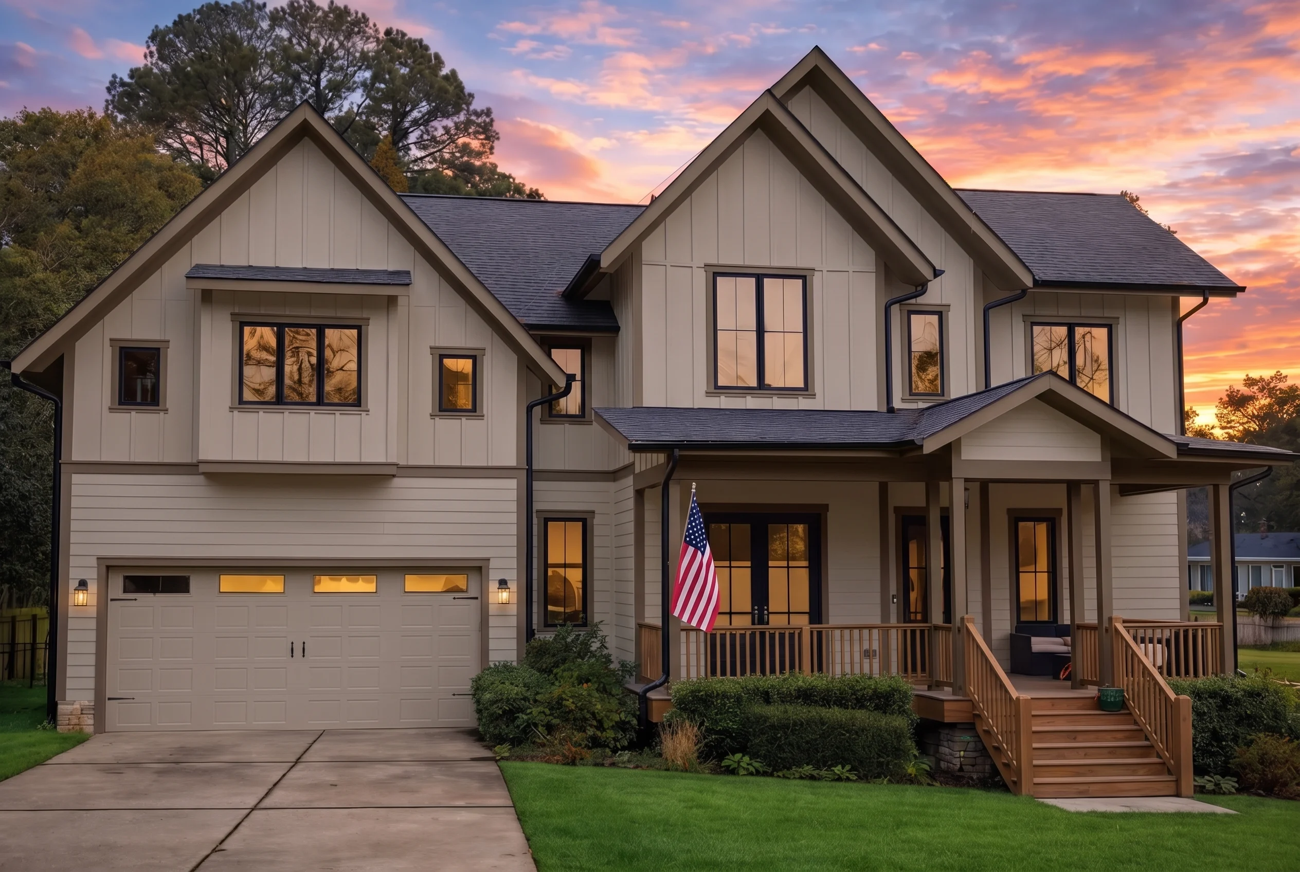 Plan  15-1603FL – Chestnut Valley Homestead | Modern Farmhouse – 4-Bed, 3.5-Bath, 3,154 SF - Mushroom Taupe, AI-generated exterior concept