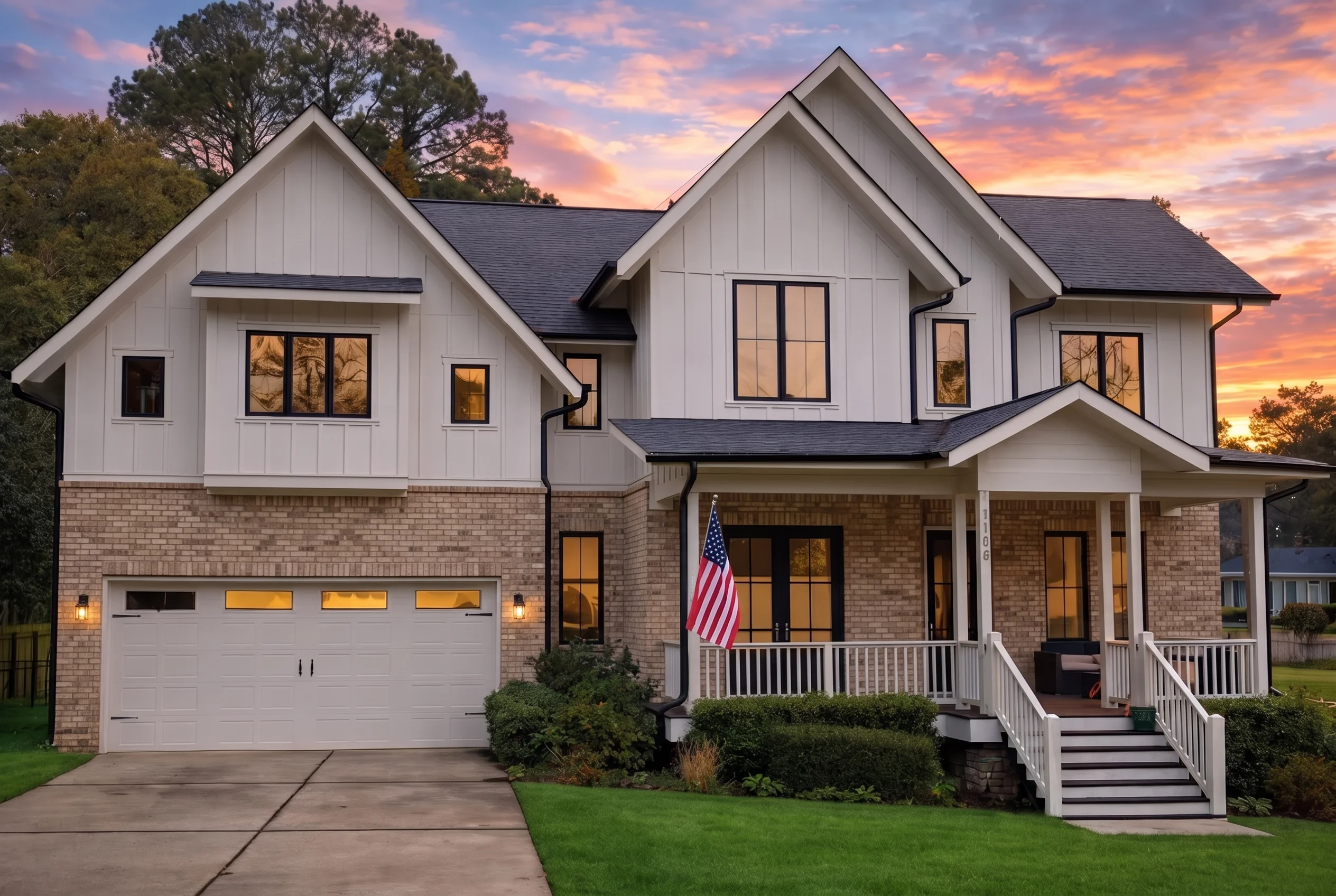 Plan  15-1603FL – Chestnut Valley Homestead | Modern Farmhouse – 4-Bed, 3.5-Bath, 3,154 SF - Natural Brick, AI-generated exterior concept