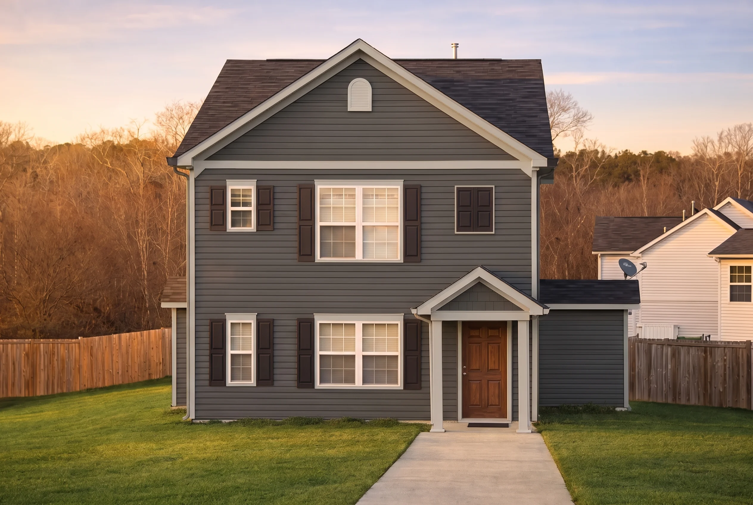 Plan  9-1694 – Monticello Manor |  Traditional ( ) – 1,408 SF - Warm Charcoal, AI-generated exterior concept
