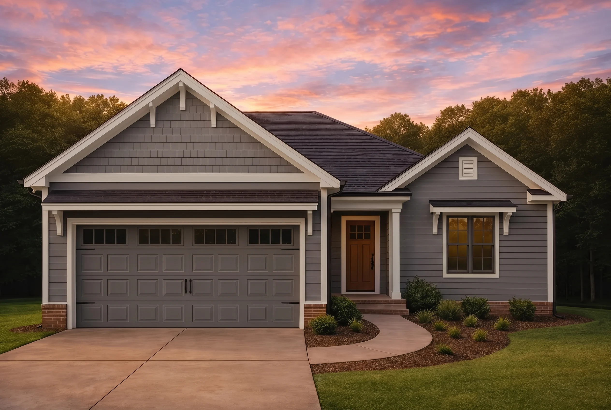 Plan  16-1509 – The James Cottage |  Craftsman Ranch – 3-Bed, 2-Bath, 4,901 SF - Warm Charcoal, AI-generated exterior concept