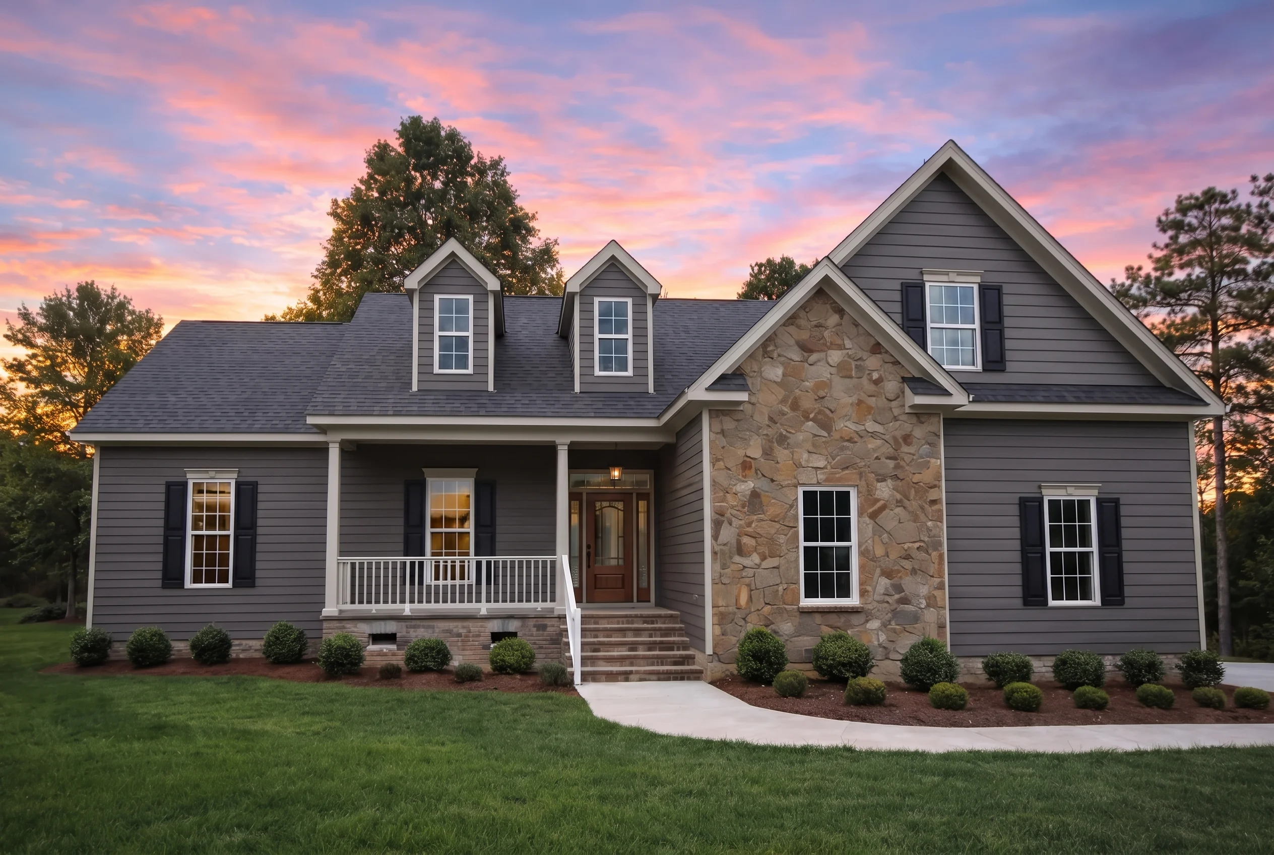 Plan  8-1579 – The Long Haven | Cape  Cod – 4-Bed, 3.5-Bath, 2,576 SF - Warm Charcoal, AI-generated exterior concept