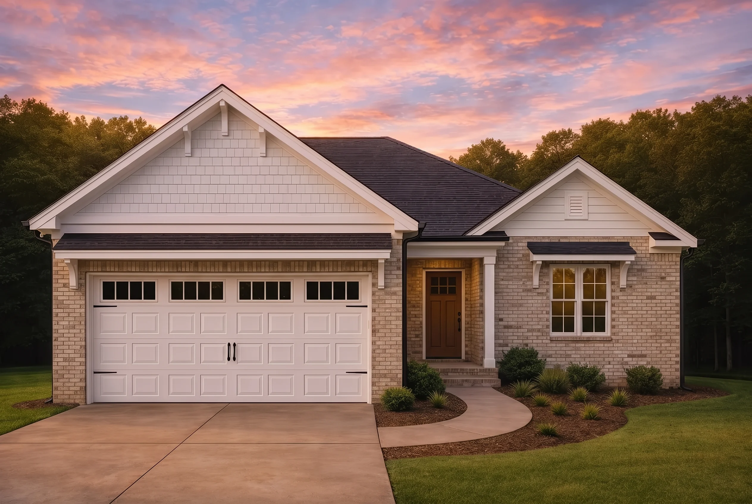 Plan  16-1509 – The James Cottage |  Craftsman Ranch – 3-Bed, 2-Bath, 4,901 SF - Natural Brick, AI-generated exterior concept