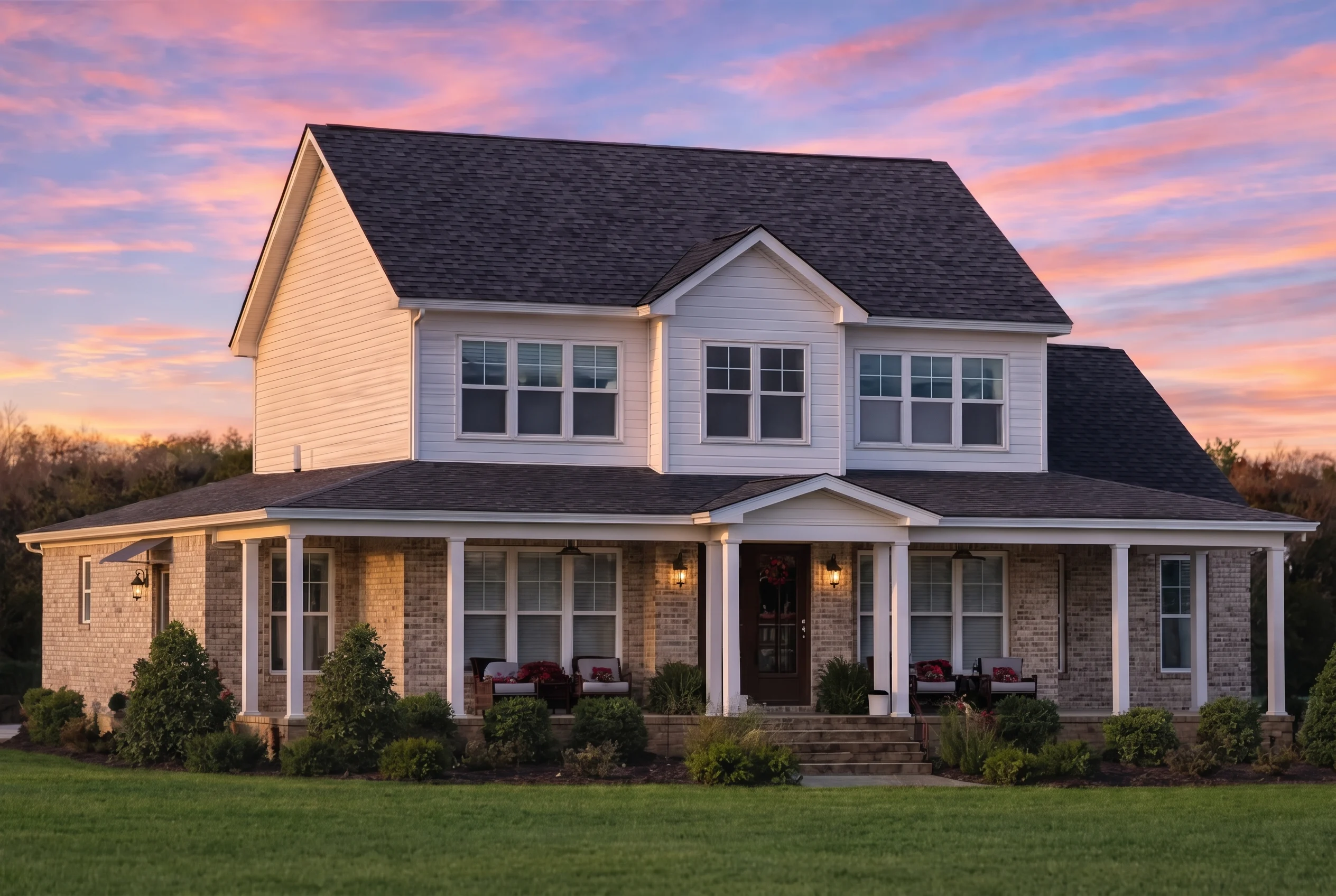 Plan  18-1326 – Foster Walk |  Traditional Colonial – 3-Bed, 2.5-Bath, 2,418 SF - Natural Brick, AI-generated exterior concept