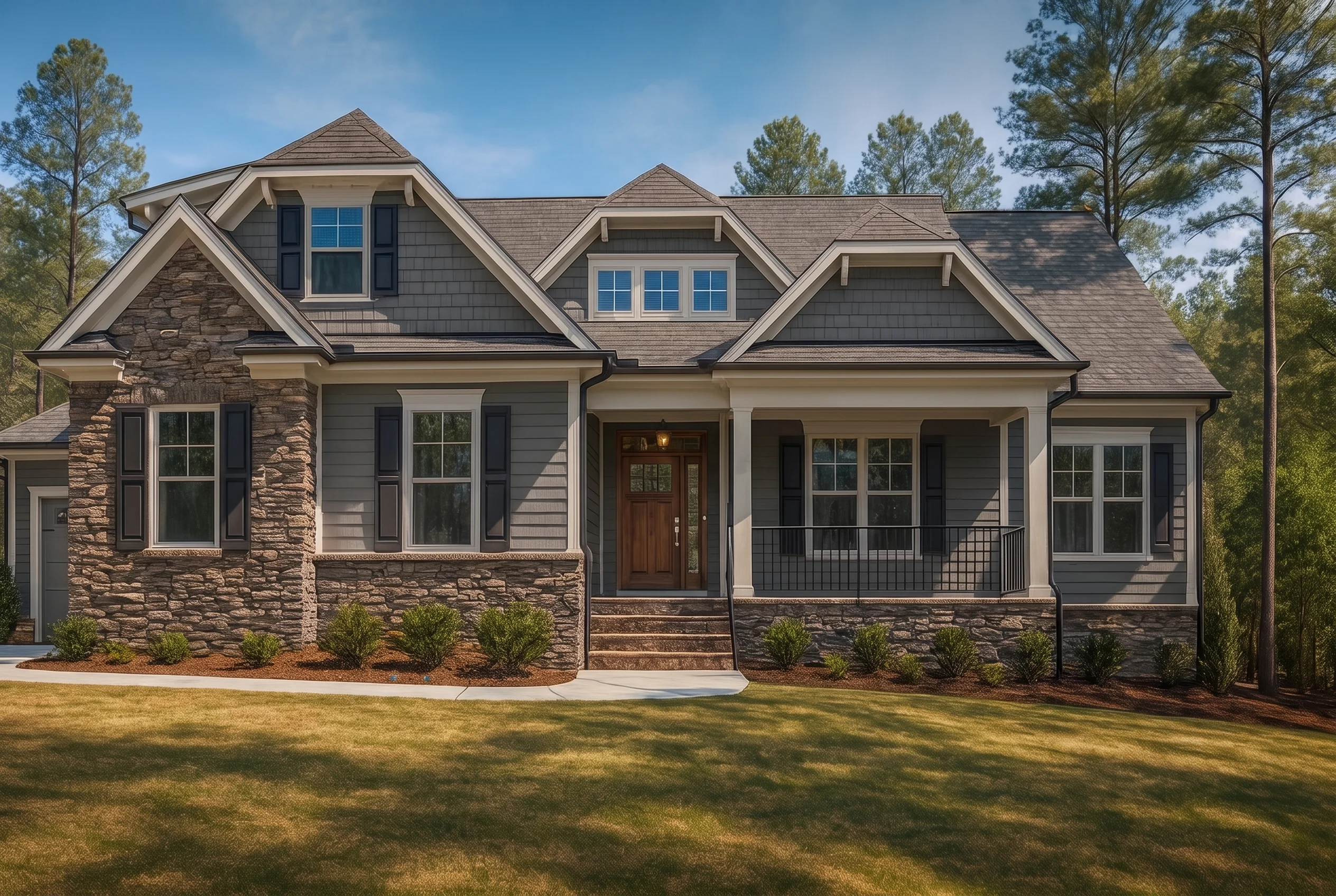 Plan  18-1725 – Harris Retreat | New  American – 4-Bed, 3-Bath, 2,878 SF - Warm Charcoal, AI-generated exterior concept