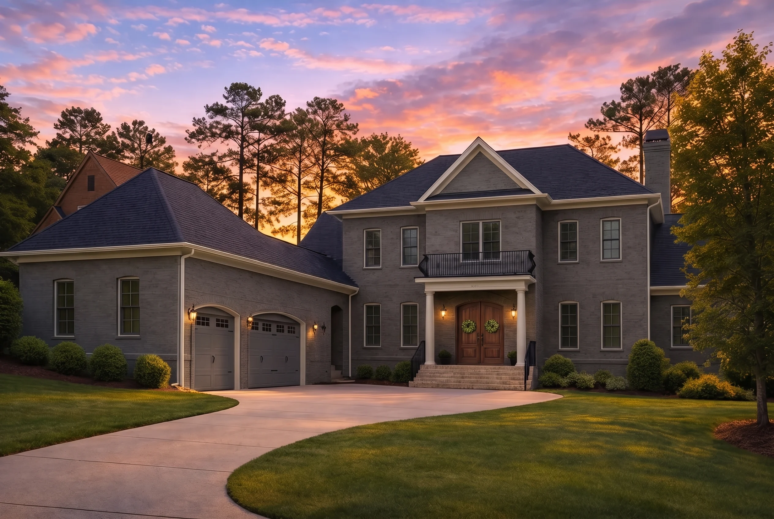 Plan  16-1402 – Ward Walk |  Traditional Colonial – 4-Bed, 4-Bath, 4,765 SF - Warm Charcoal, AI-generated exterior concept