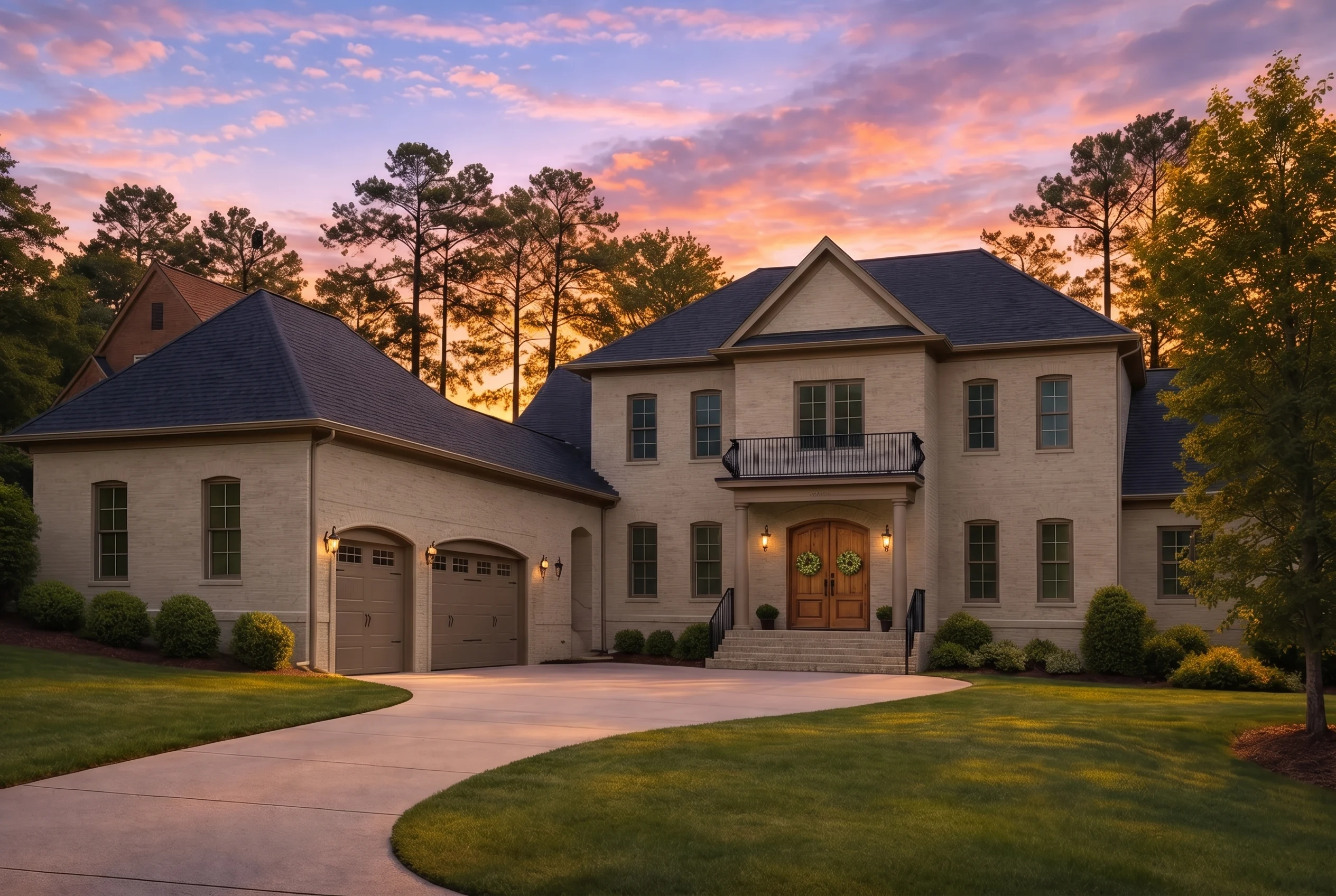 Plan  16-1402 – Ward Walk |  Traditional Colonial – 4-Bed, 4-Bath, 4,765 SF - Mushroom Taupe, AI-generated exterior concept