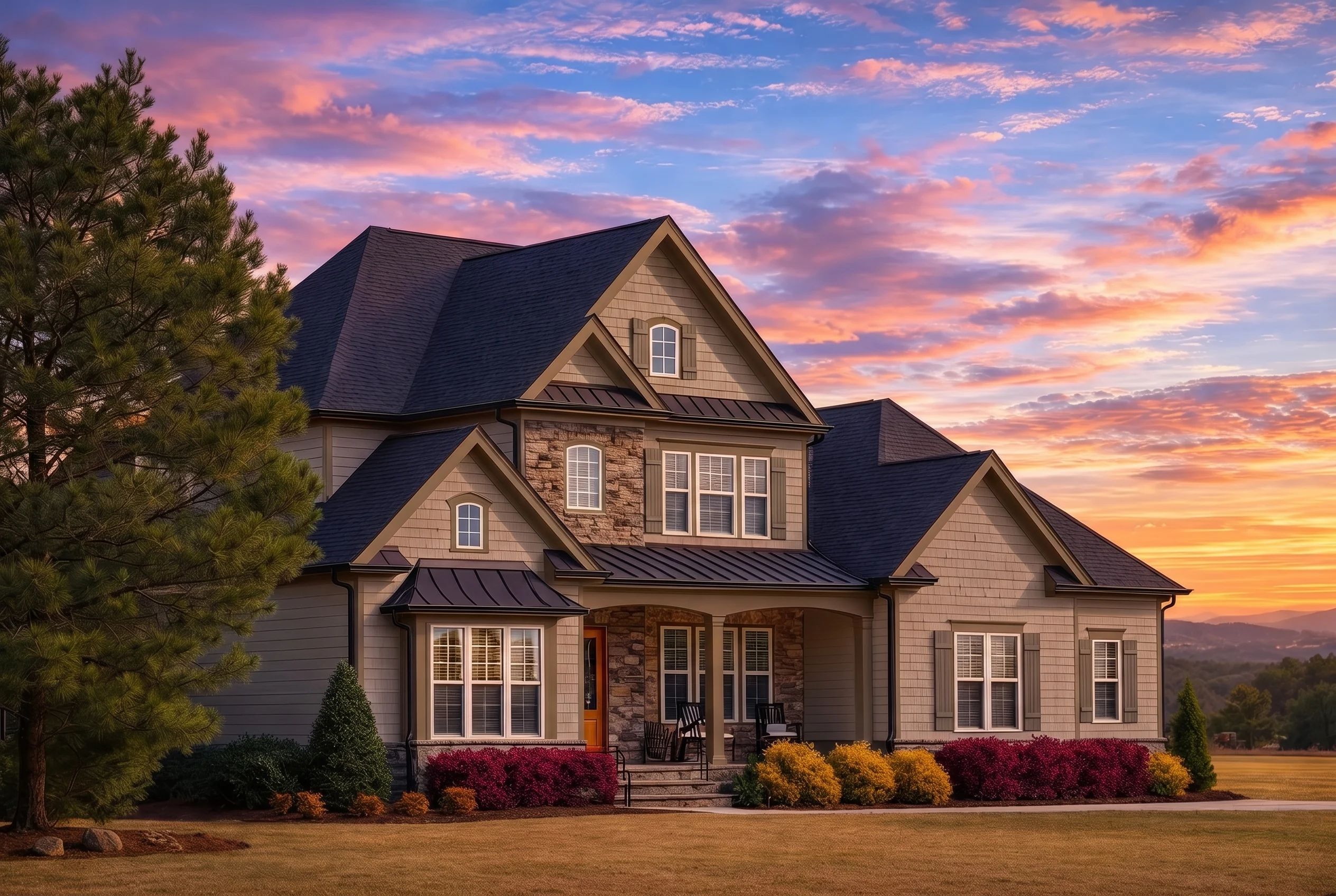 Plan  20-1079 – Hernandez Place |  New American – 5-Bed, 5.5-Bath, 3,831 SF - Mushroom Taupe, AI-generated exterior concept