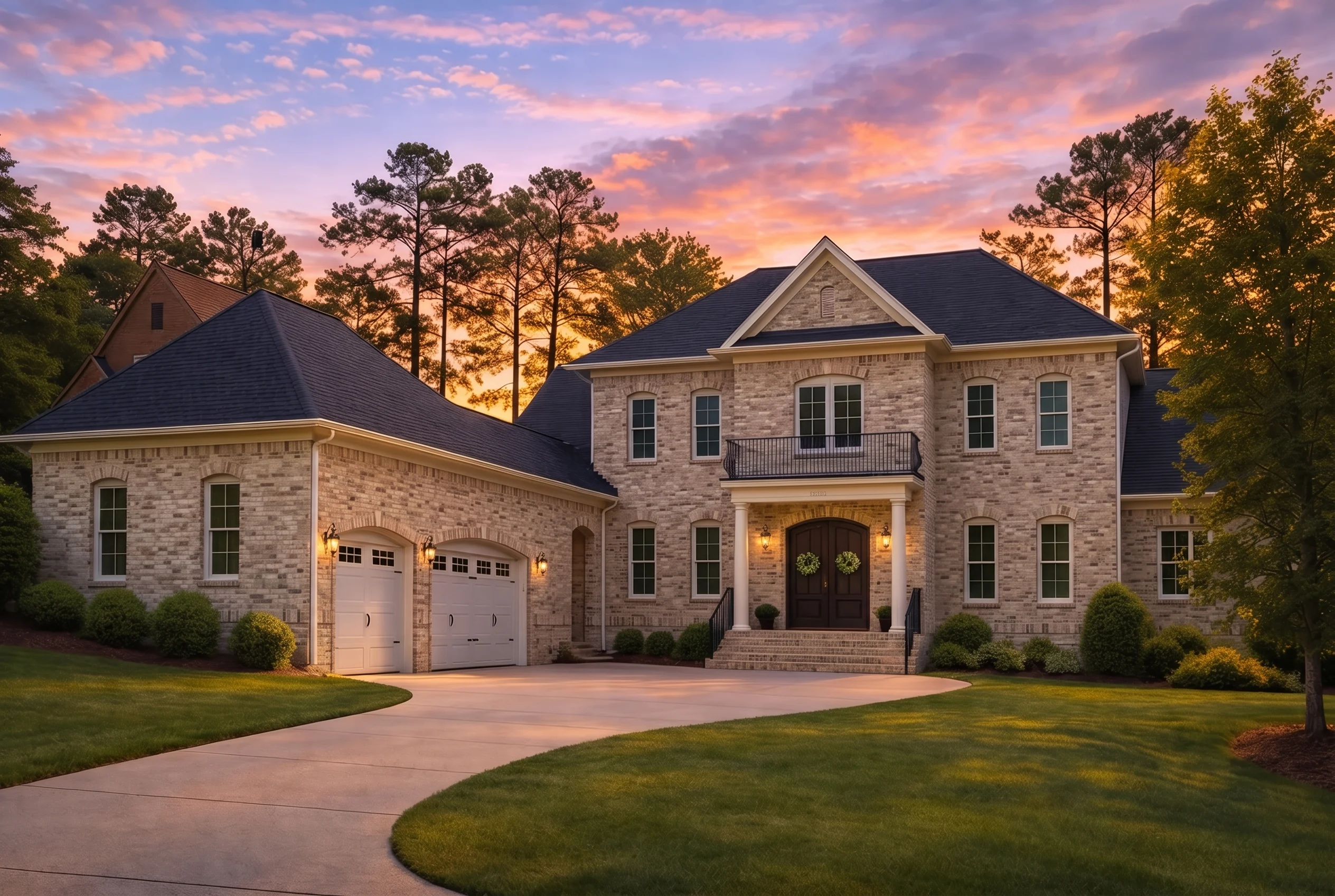 Plan  16-1402 – Ward Walk |  Traditional Colonial – 4-Bed, 4-Bath, 4,765 SF - Natural Brick, AI-generated exterior concept