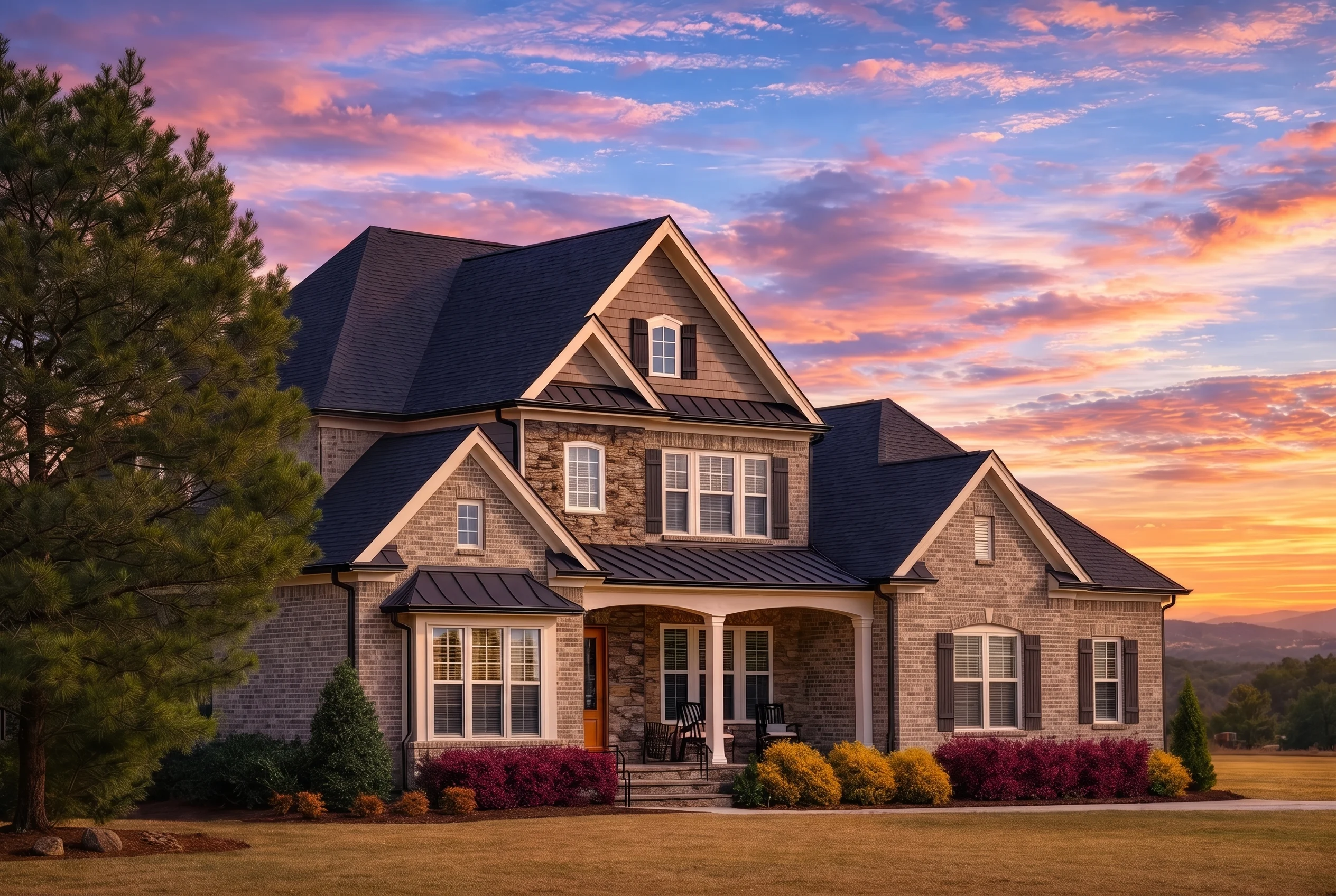 Plan  20-1079 – Hernandez Place |  New American – 5-Bed, 5.5-Bath, 3,831 SF - Natural Brick, AI-generated exterior concept