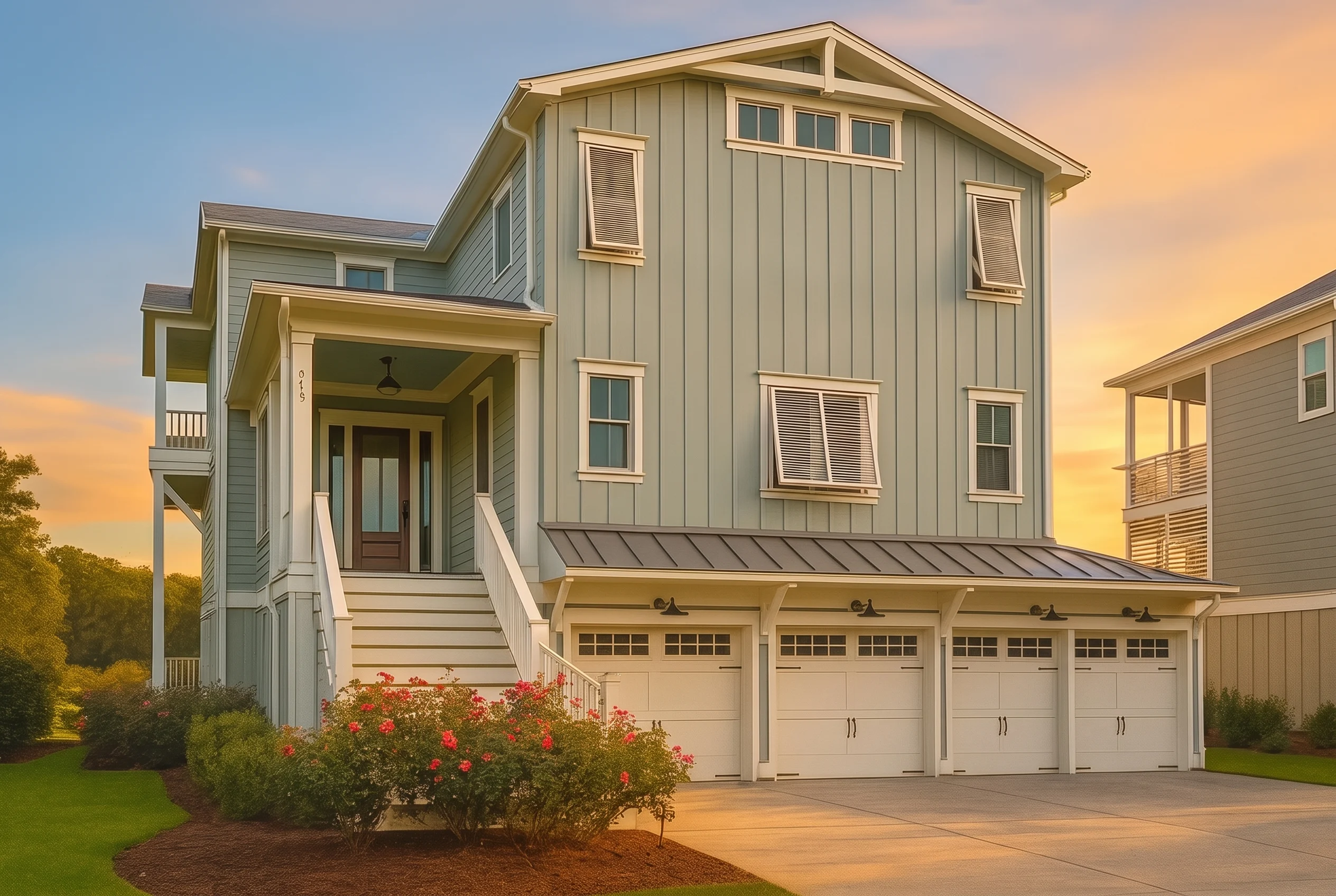 Plan  15-1665 – Johnson Estate |  Coastal Farmhouse – 4-Bed, 2-Bath, 4,639 SF - Muted Sage, AI-generated exterior concept
