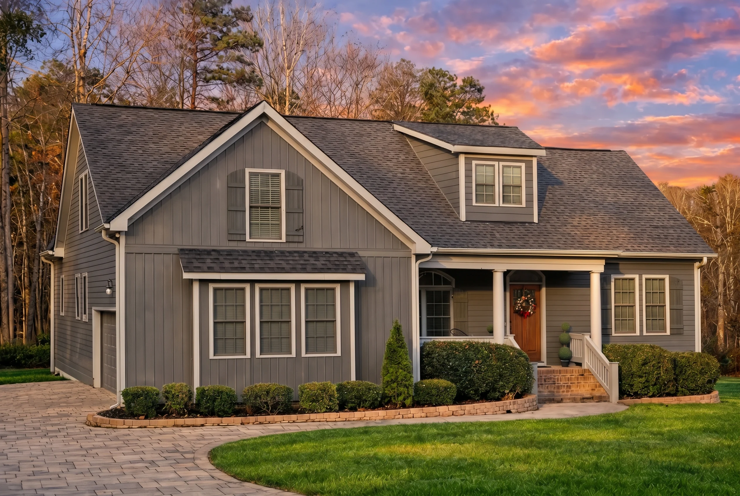 Plan  8-1961 – Martinez Meadow |  Modern Farmhouse – 3-Bed, 2-Bath, 2,296 SF - Warm Charcoal, AI-generated exterior concept