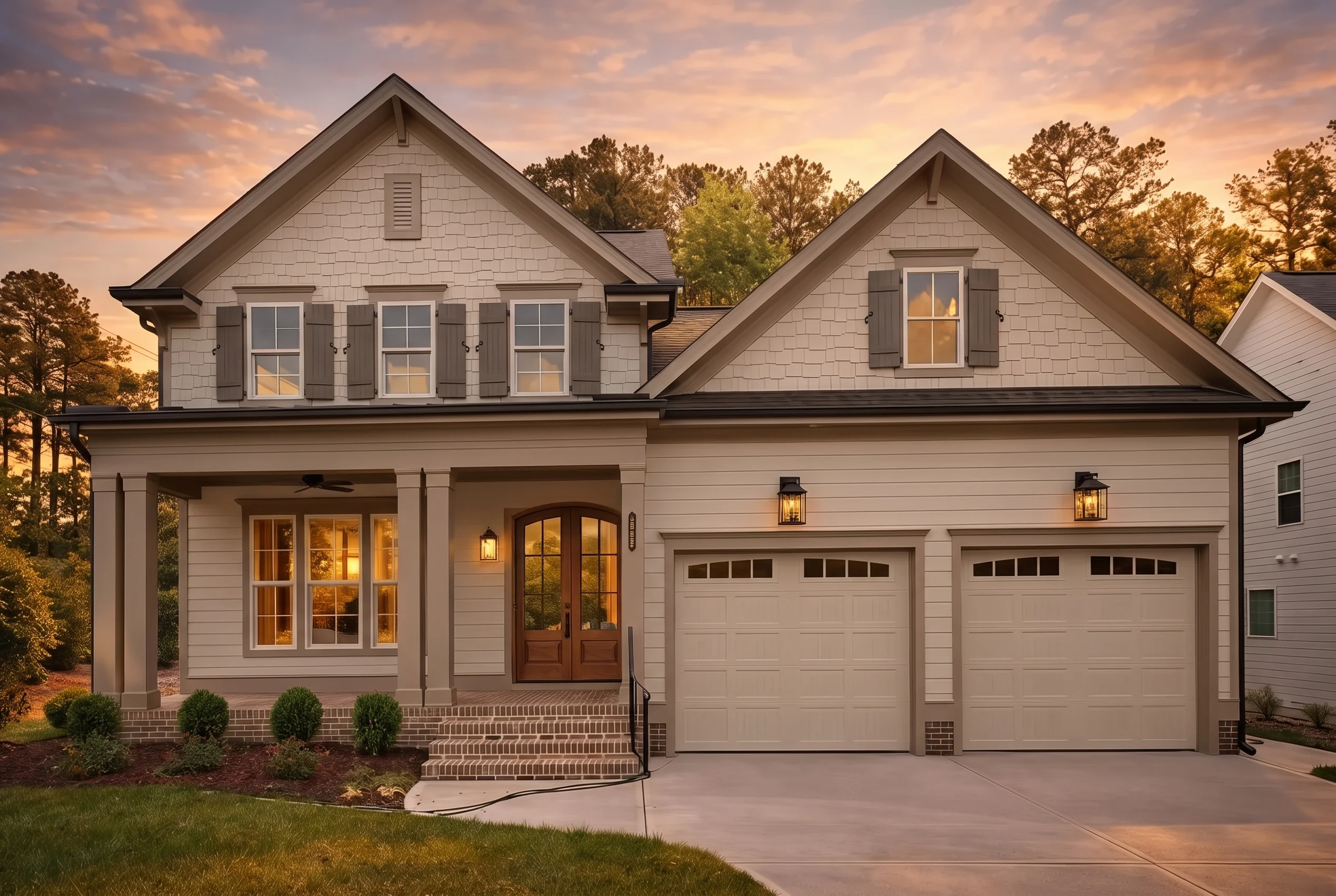 Plan  18-1285 – Flores Place | New  American – 4-Bed, 3.5-Bath, 3,003 SF - Mushroom Taupe, AI-generated exterior concept