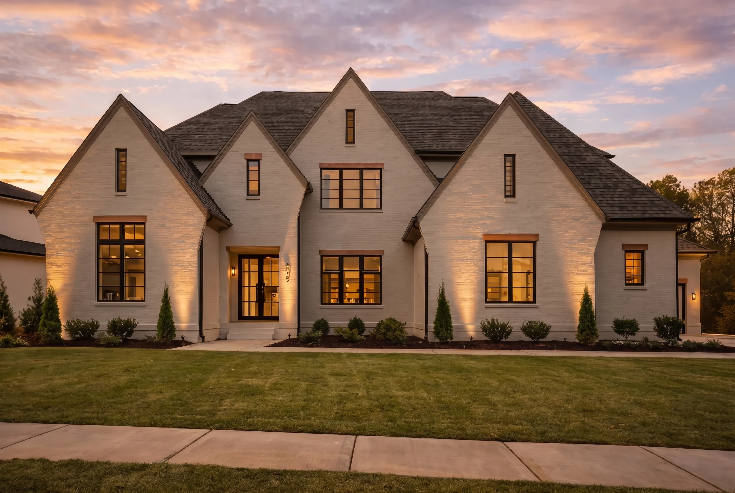 Plan  18-2143 – The King House |  Modern Farmhouse – 6-Bed, 7-Bath, 6,450 SF - Mushroom Taupe, AI-generated exterior concept