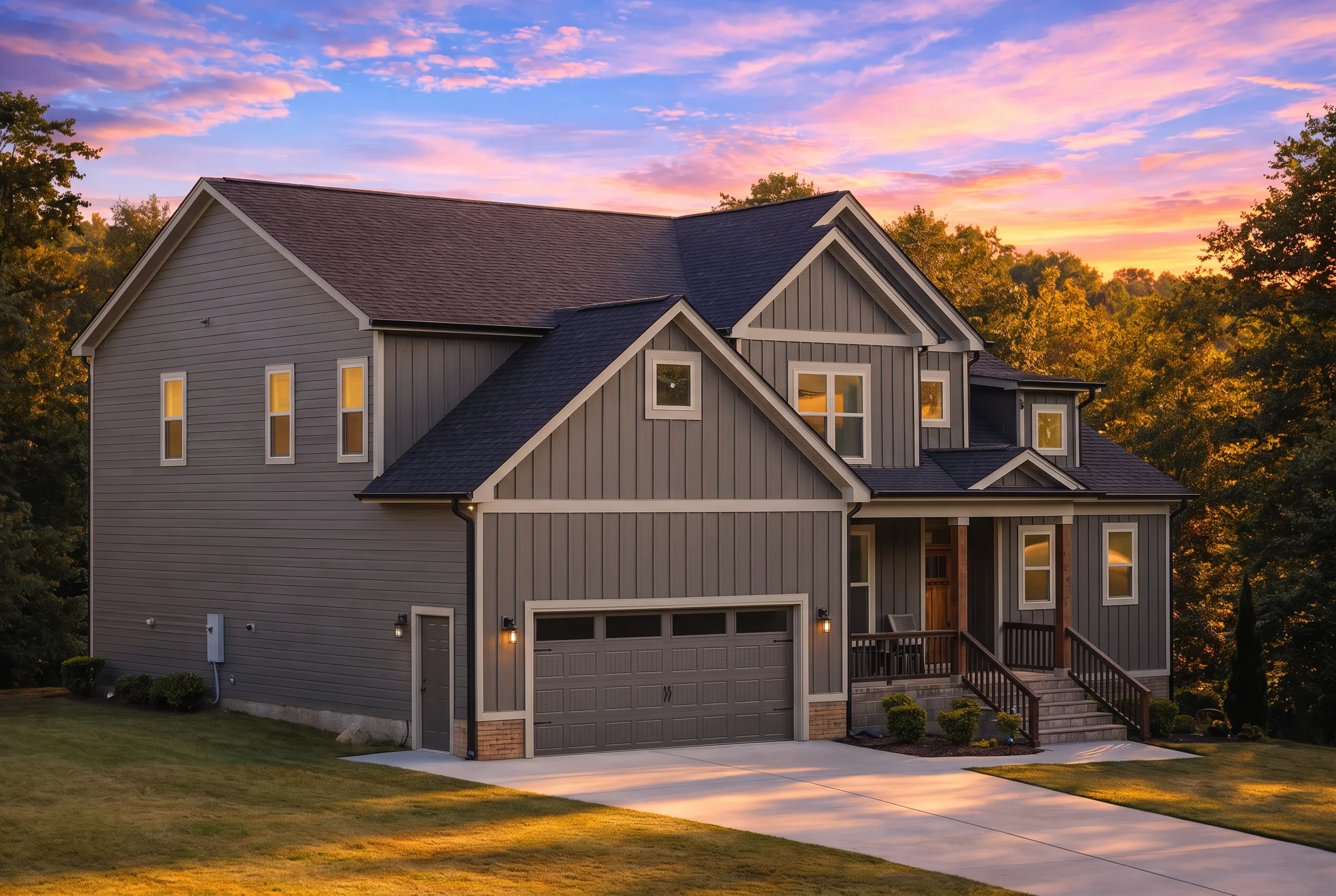 Plan  19-1489 – The Bailey Station |  Modern Farmhouse – 4-Bed, 3.5-Bath, 2,969 SF - Warm Charcoal, AI-generated exterior concept