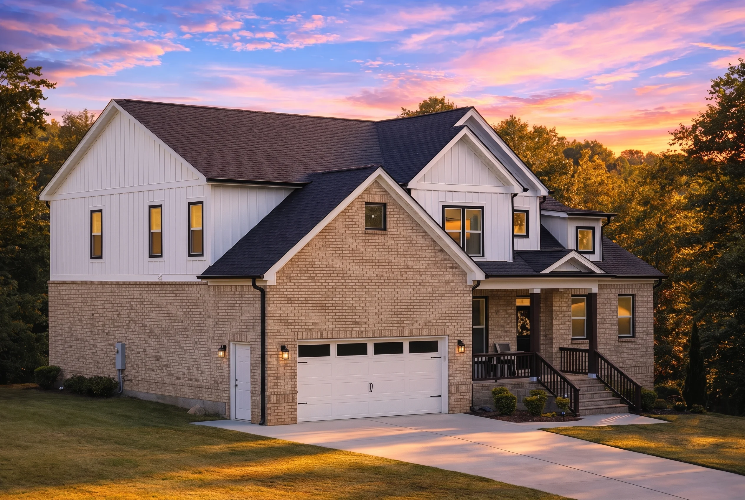 Plan  19-1489 – The Bailey Station |  Modern Farmhouse – 4-Bed, 3.5-Bath, 2,969 SF - Natural Brick, AI-generated exterior concept