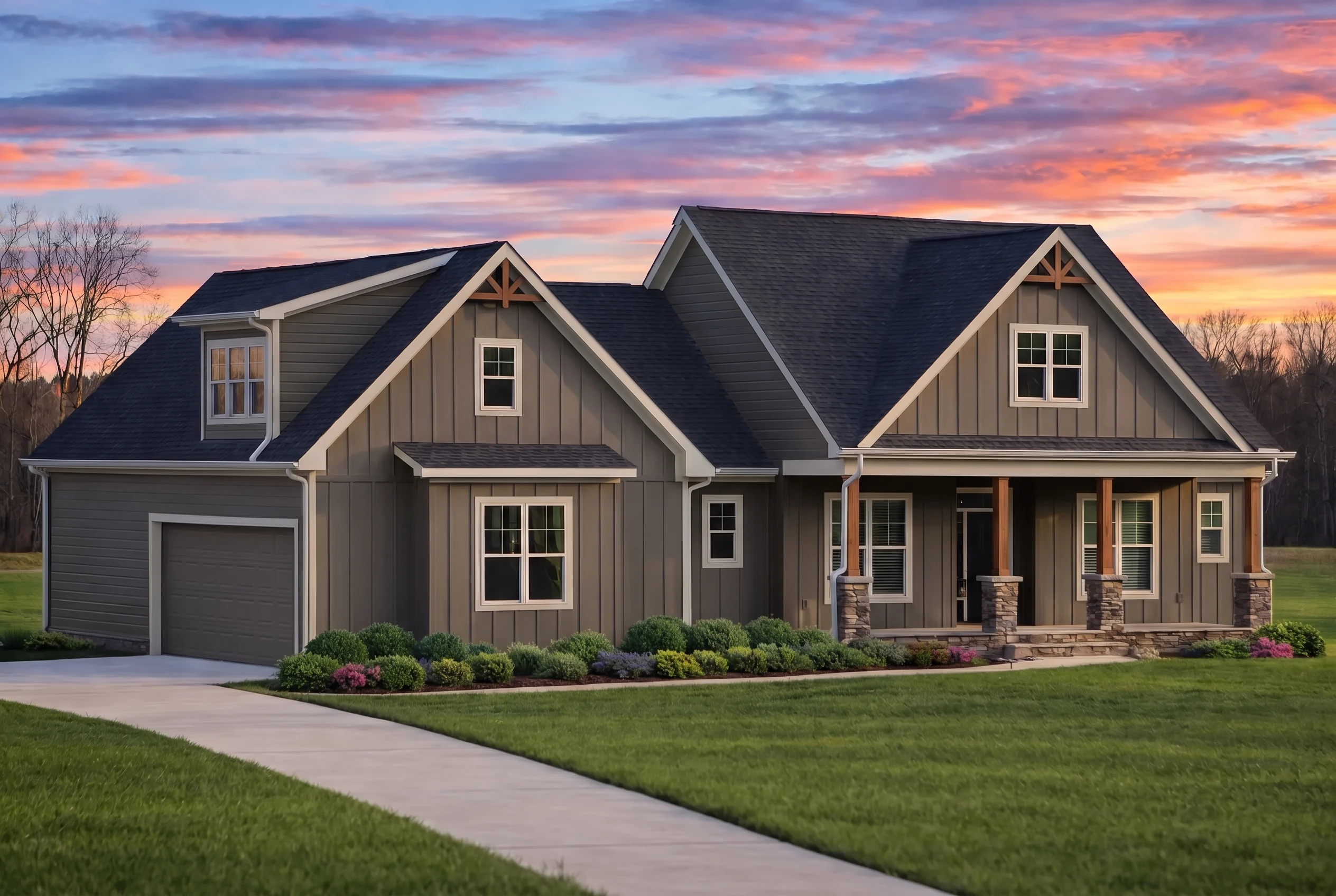 Plan  19-2086 – Bryant Meadow |  Craftsman Cottage – 3-Bed, 2-Bath, 1,928 SF - Warm Charcoal, AI-generated exterior concept