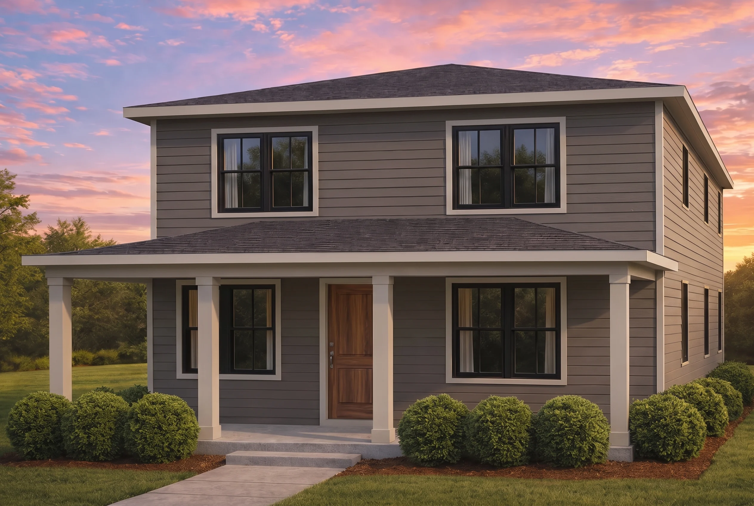 Plan  20-1064 – The Young House |  New American – 5-Bed, 4.5-Bath, 2,145 SF - Warm Charcoal, AI-generated exterior concept