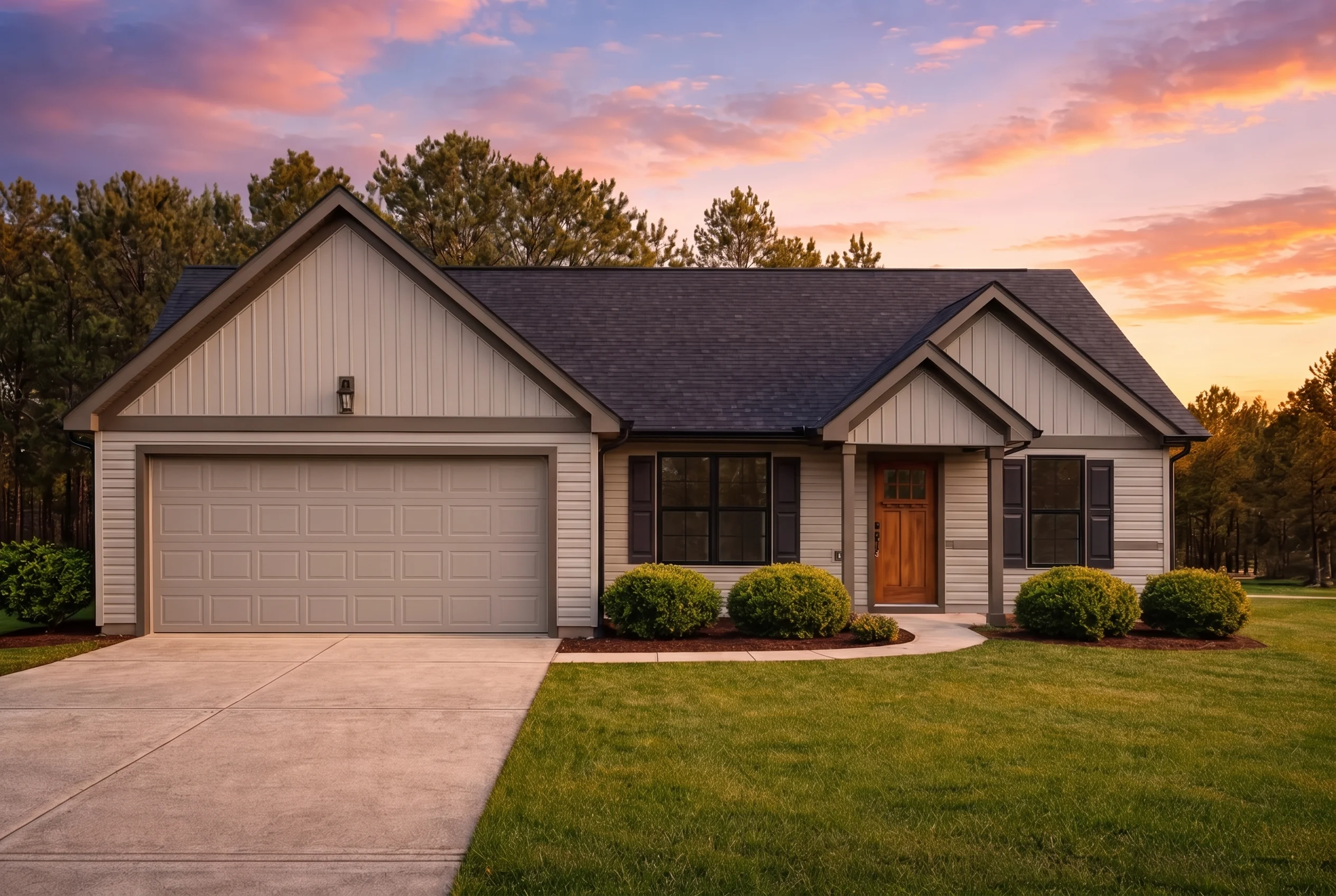 Plan  20-1799 – Patterson Lodge |  Traditional Ranch – 3-Bed, 2-Bath, 1,536 SF - Mushroom Taupe, AI-generated exterior concept