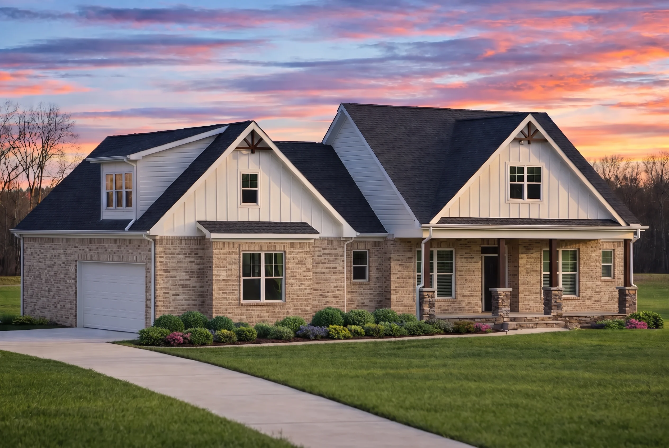 Plan  19-2086 – Bryant Meadow |  Craftsman Cottage – 3-Bed, 2-Bath, 1,928 SF - Natural Brick, AI-generated exterior concept
