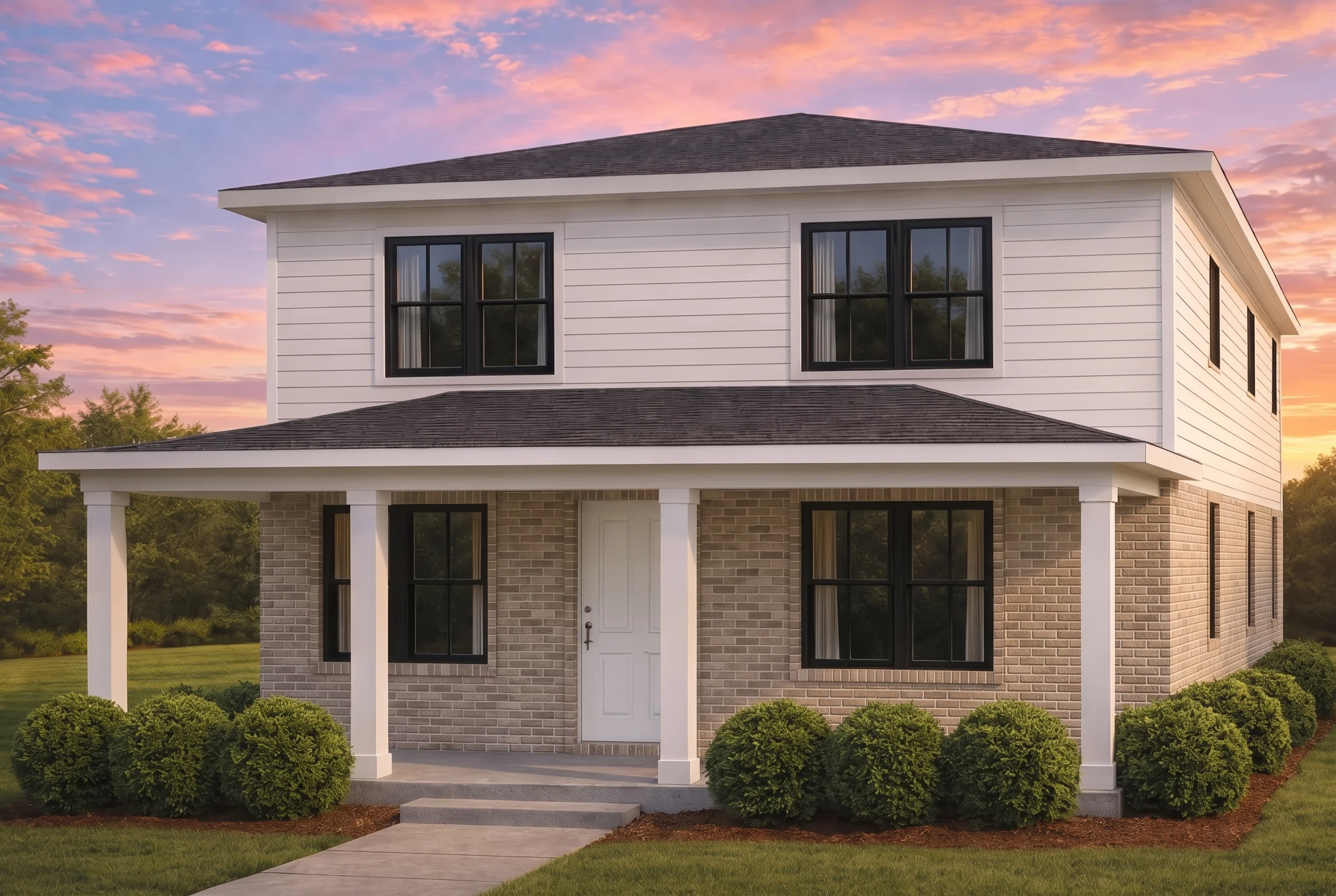 Plan  20-1064 – The Young House |  New American – 5-Bed, 4.5-Bath, 2,145 SF - Natural Brick, AI-generated exterior concept