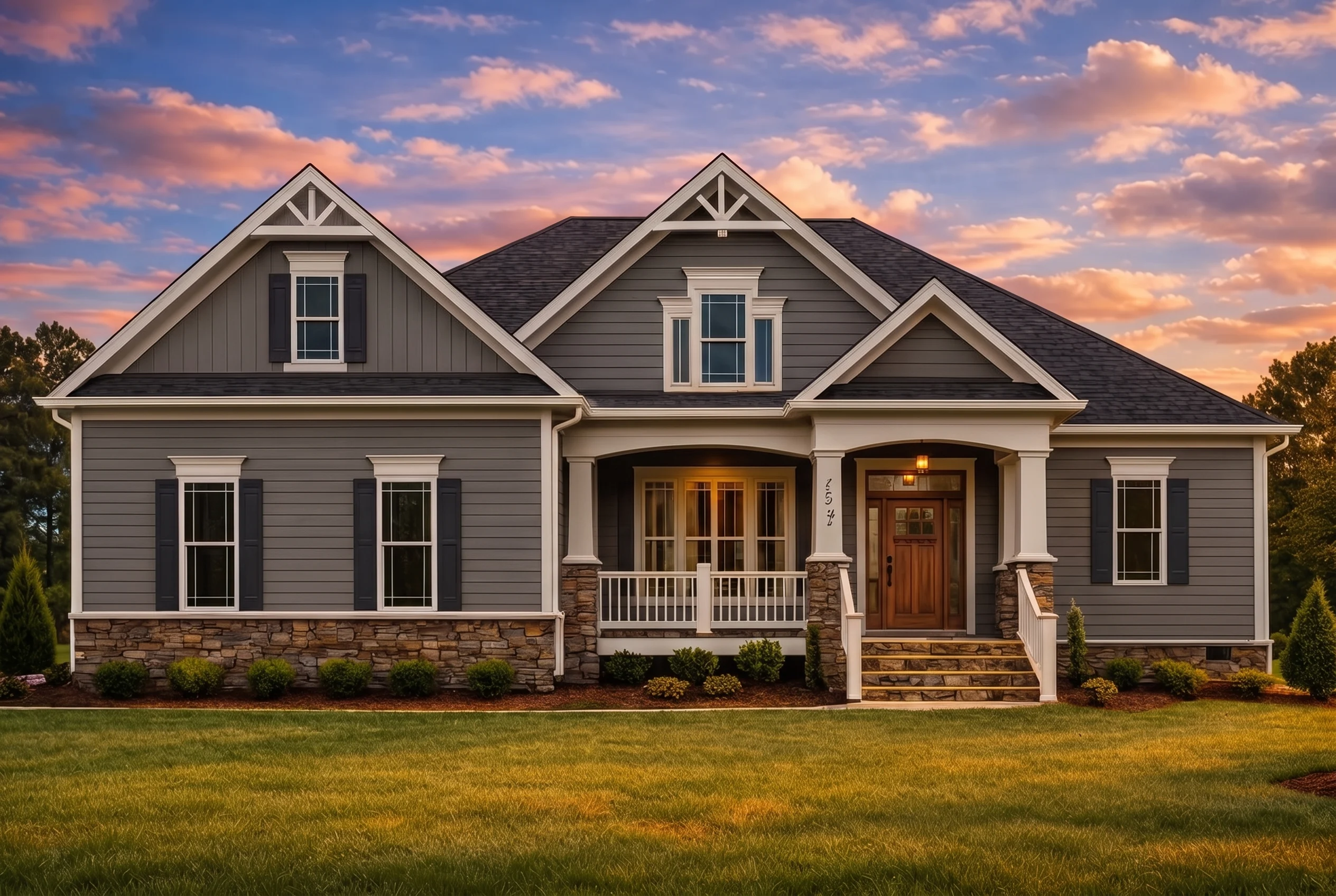 Plan  15-2026 – The Hernandez Cottage  | Modern Farmhouse – 4-Bed, 3-Bath, 2,910 SF - Warm Charcoal, AI-generated exterior concept
