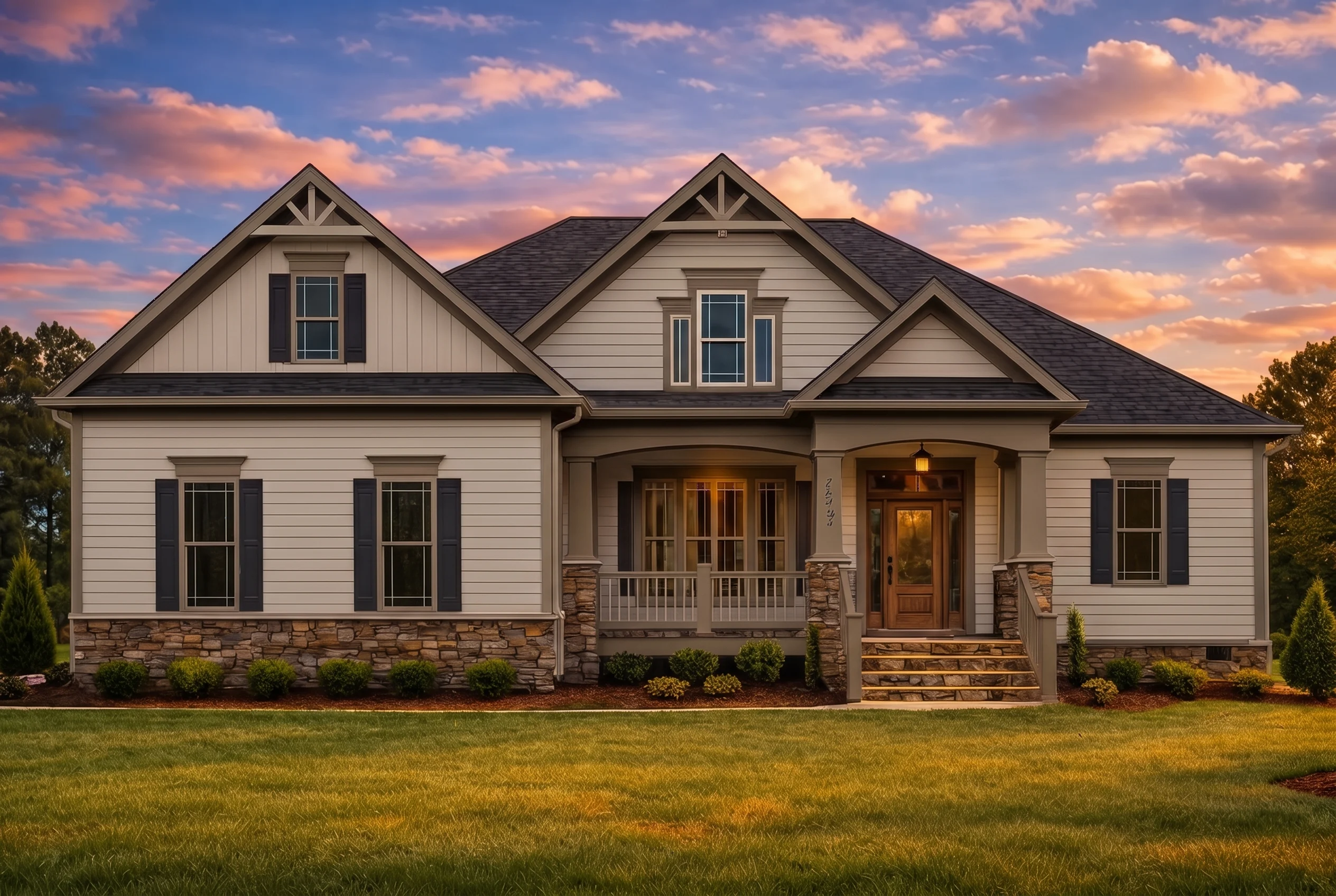 Plan  15-2026 – The Hernandez Cottage  | Modern Farmhouse – 4-Bed, 3-Bath, 2,910 SF - Mushroom Taupe, AI-generated exterior concept