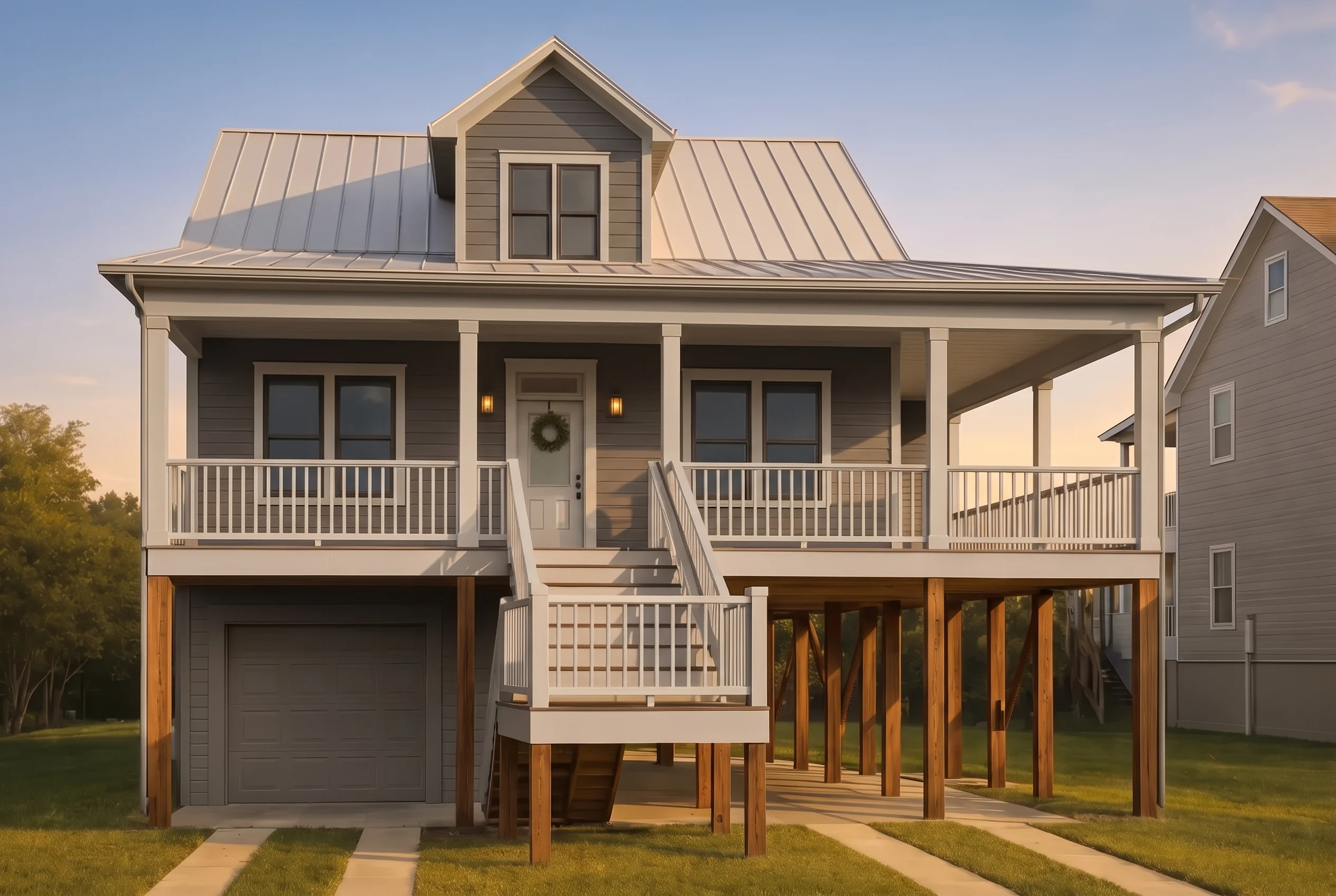 Plan  11-1922 – Holly Ridge Cottage  | Coastal – 3-Bed, 2-Bath, 1,704 SF - Warm Charcoal, AI-generated exterior concept