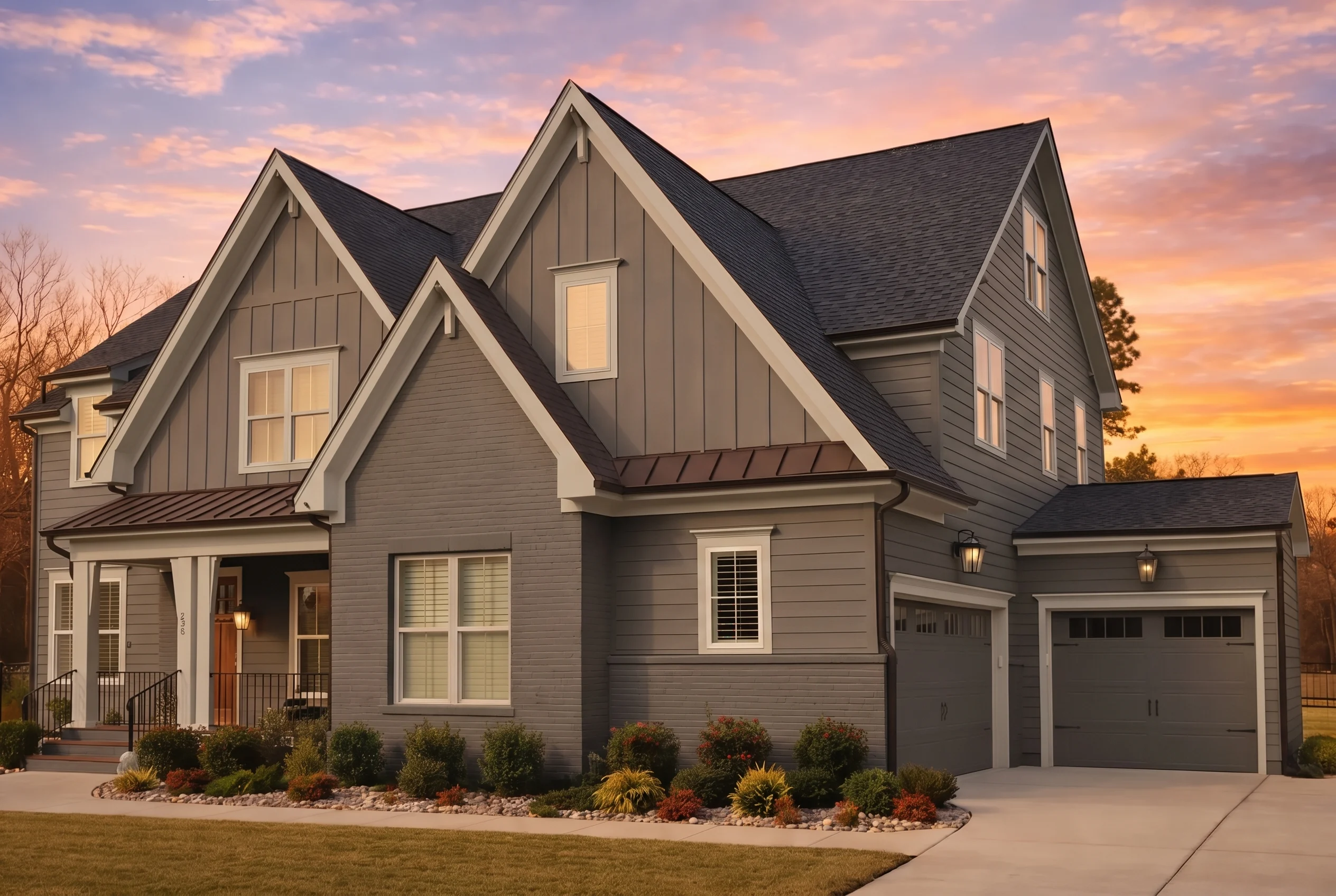 Plan  20-1360 – The Rogers Manor |  Modern Farmhouse – 5-Bed, 2.8-Bath, 4,001 SF - Warm Charcoal, AI-generated exterior concept