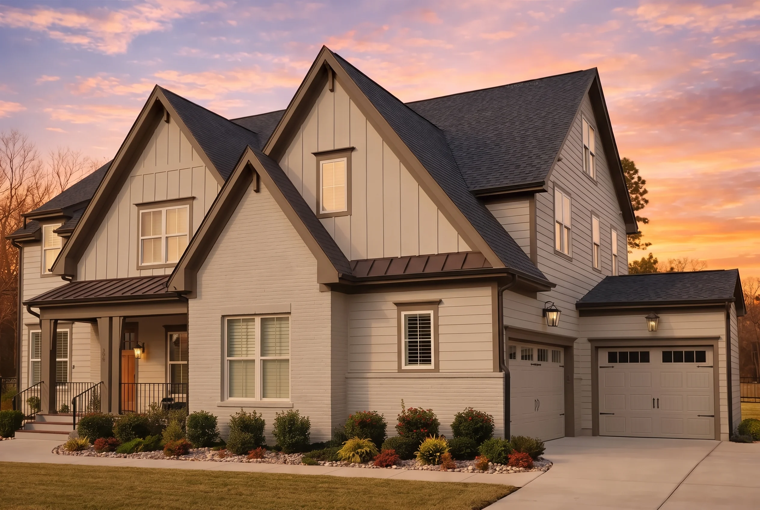 Plan  20-1360 – The Rogers Manor |  Modern Farmhouse – 5-Bed, 2.8-Bath, 4,001 SF - Mushroom Taupe, AI-generated exterior concept