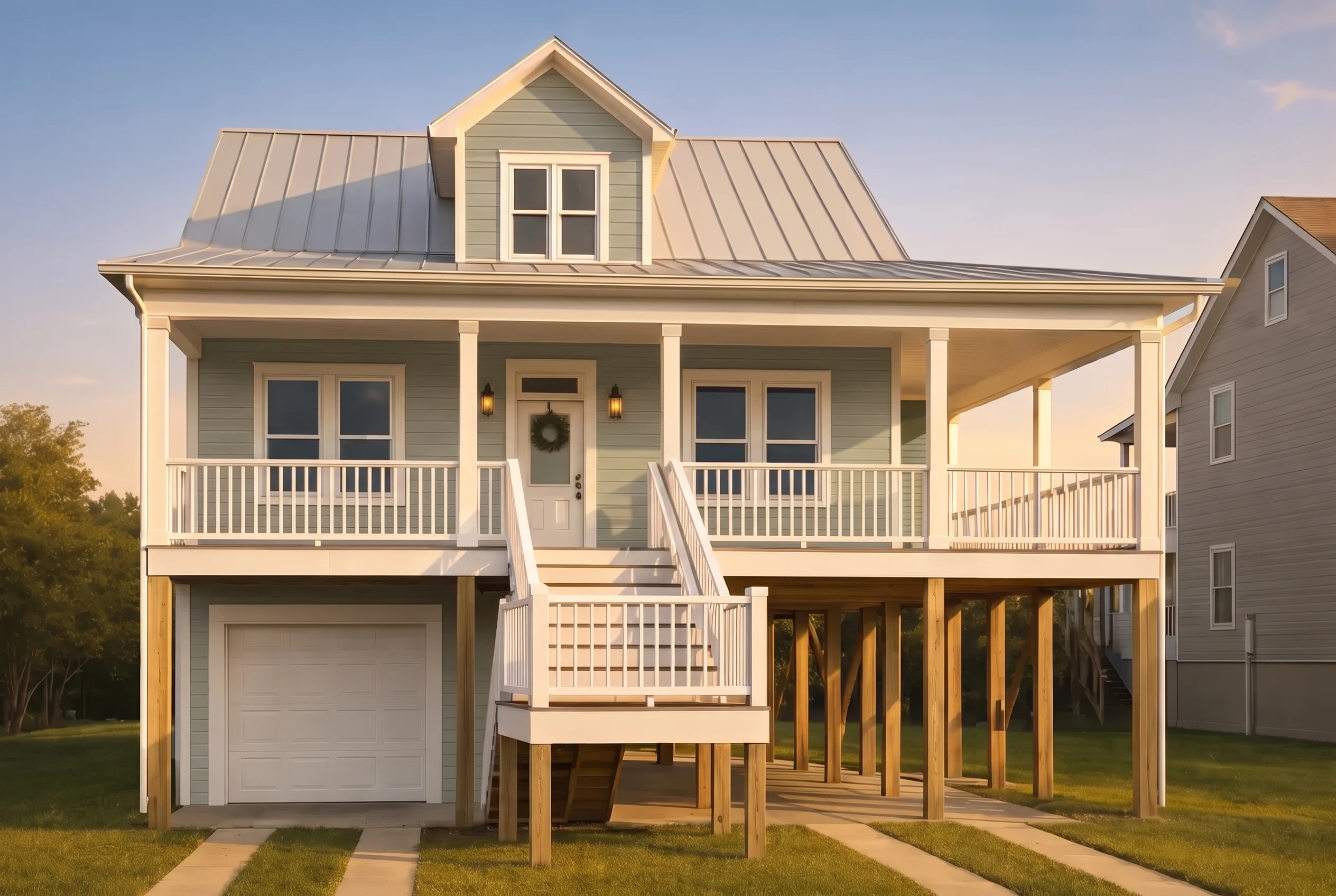 Plan  11-1922 – Holly Ridge Cottage  | Coastal – 3-Bed, 2-Bath, 1,704 SF - Muted Sage, AI-generated exterior concept