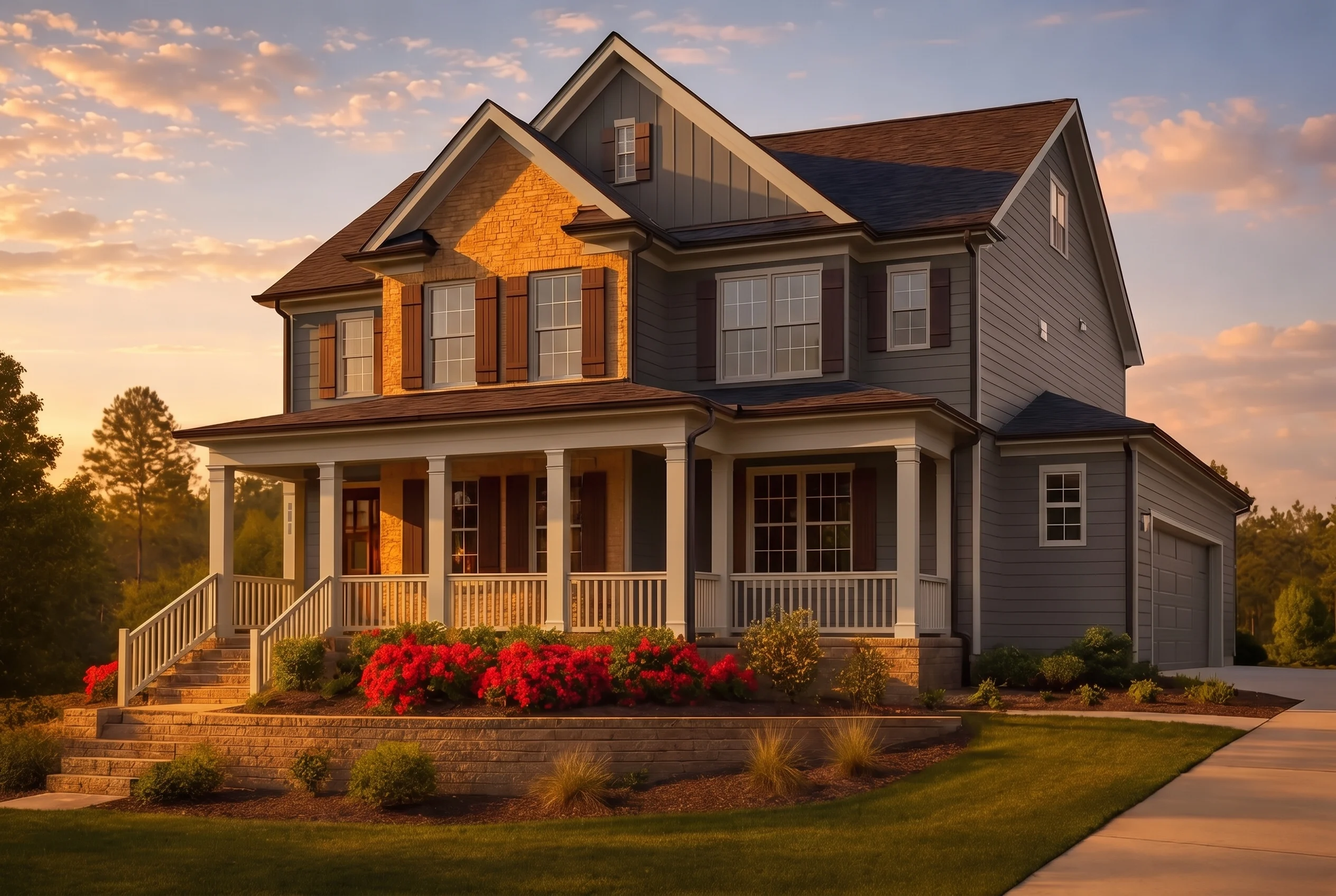Plan  9-1585 – Outer Banks House |  New American – 4-Bed, 4.5-Bath, 3,426 SF - Warm Charcoal, AI-generated exterior concept