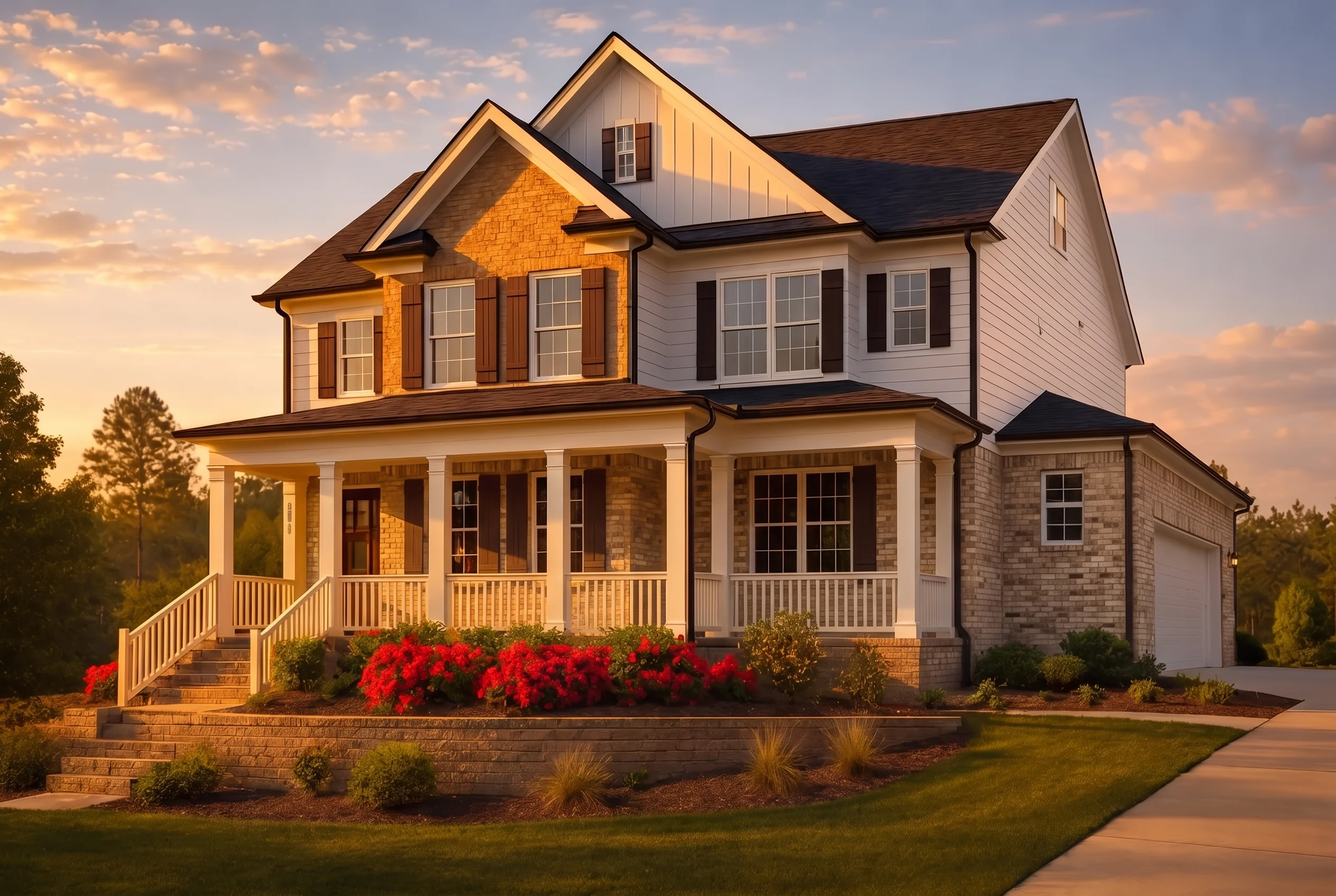 Plan  9-1585 – Outer Banks House |  New American – 4-Bed, 4.5-Bath, 3,426 SF - Natural Brick, AI-generated exterior concept