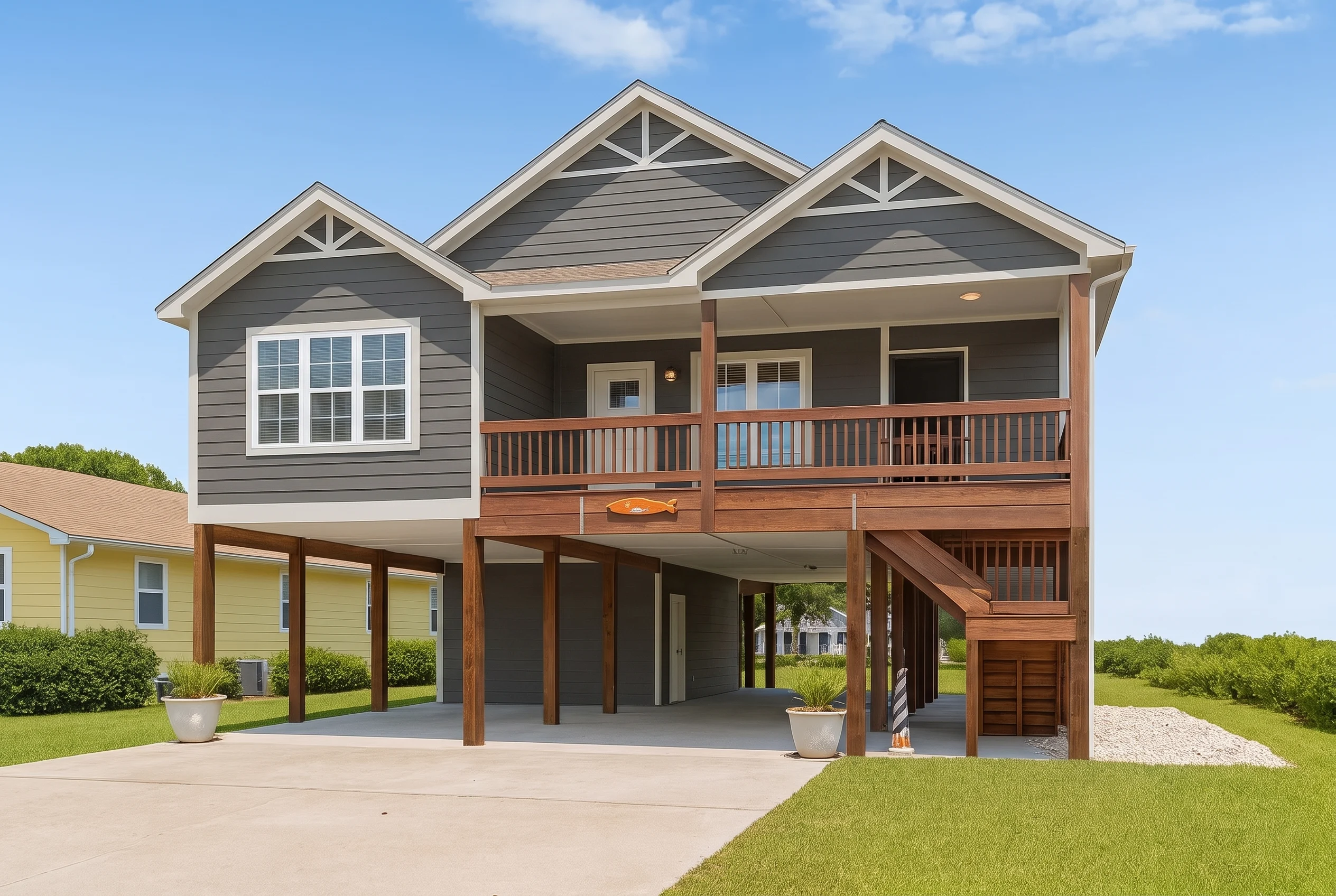 Plan  9-1693 – Adirondack Lodge |  Beach – 3-Bed, 2-Bath, 1,582 SF - Warm Charcoal, AI-generated exterior concept