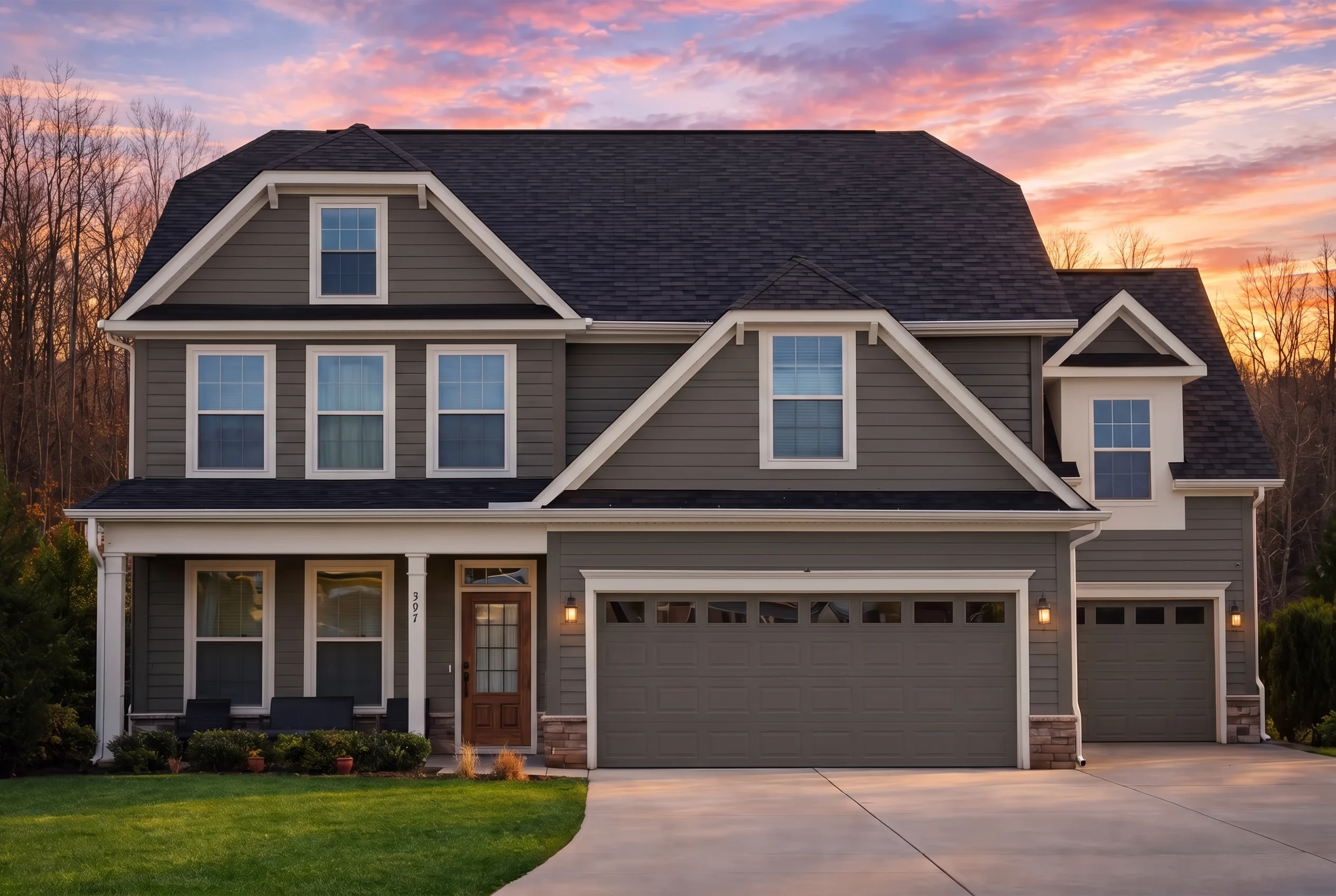 Plan  13-1792 – Ivy Bluff Retreat |  New American – 4-Bed, 2.5-Bath, 2,516 SF - Warm Charcoal, AI-generated exterior concept