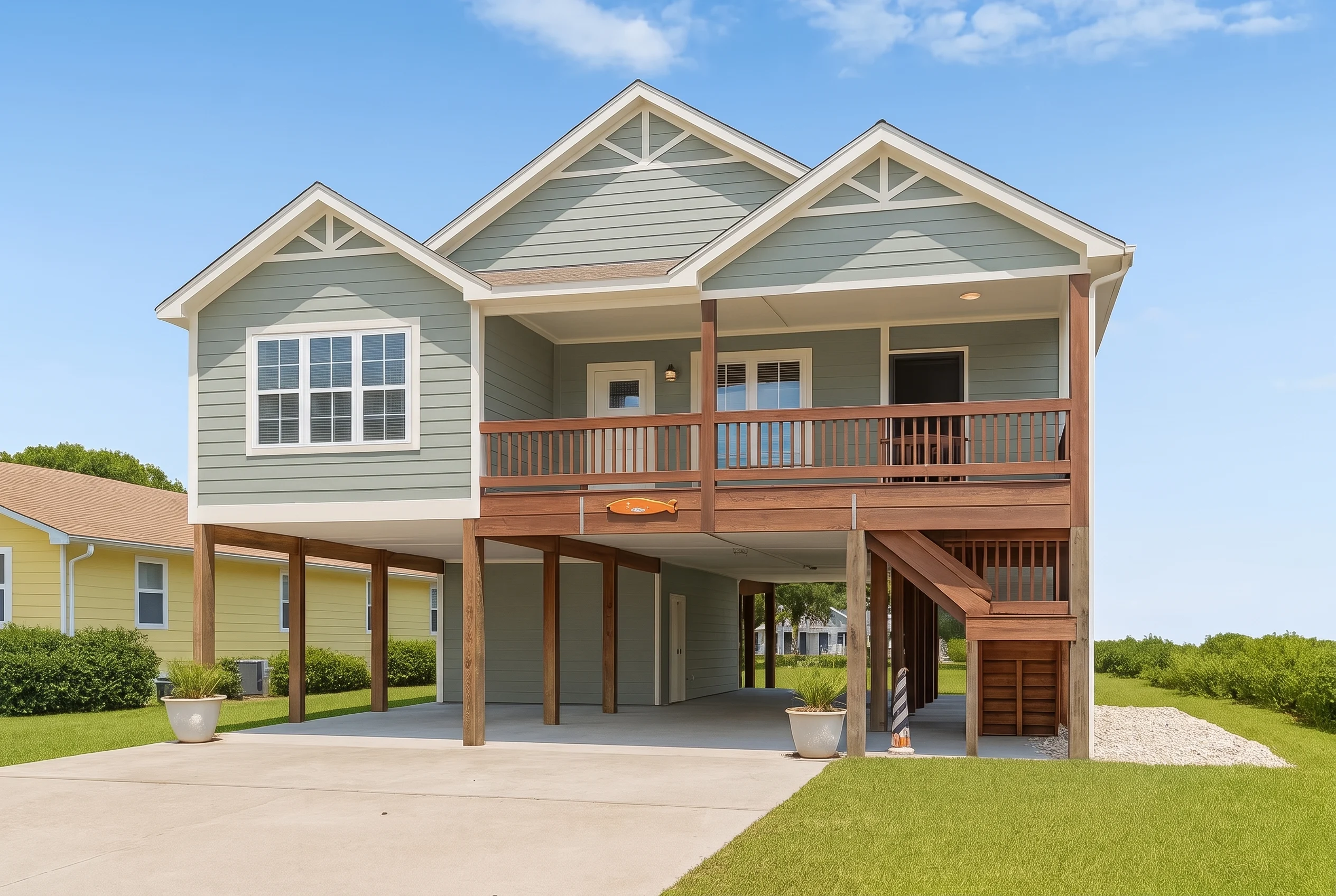 Plan  9-1693 – Adirondack Lodge |  Beach – 3-Bed, 2-Bath, 1,582 SF - Muted Sage, AI-generated exterior concept